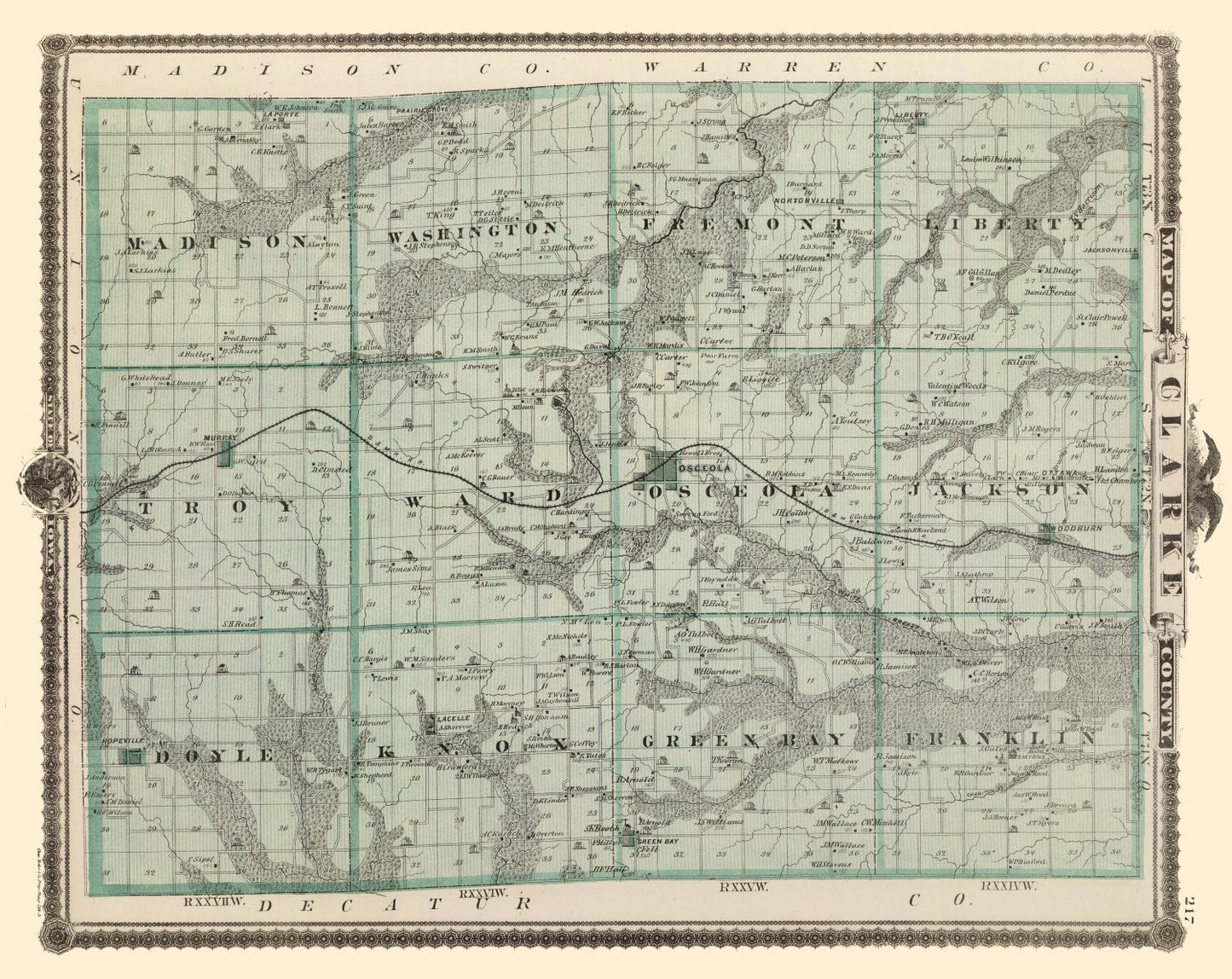 Vintage Map of Clarke County, Iowa 1875