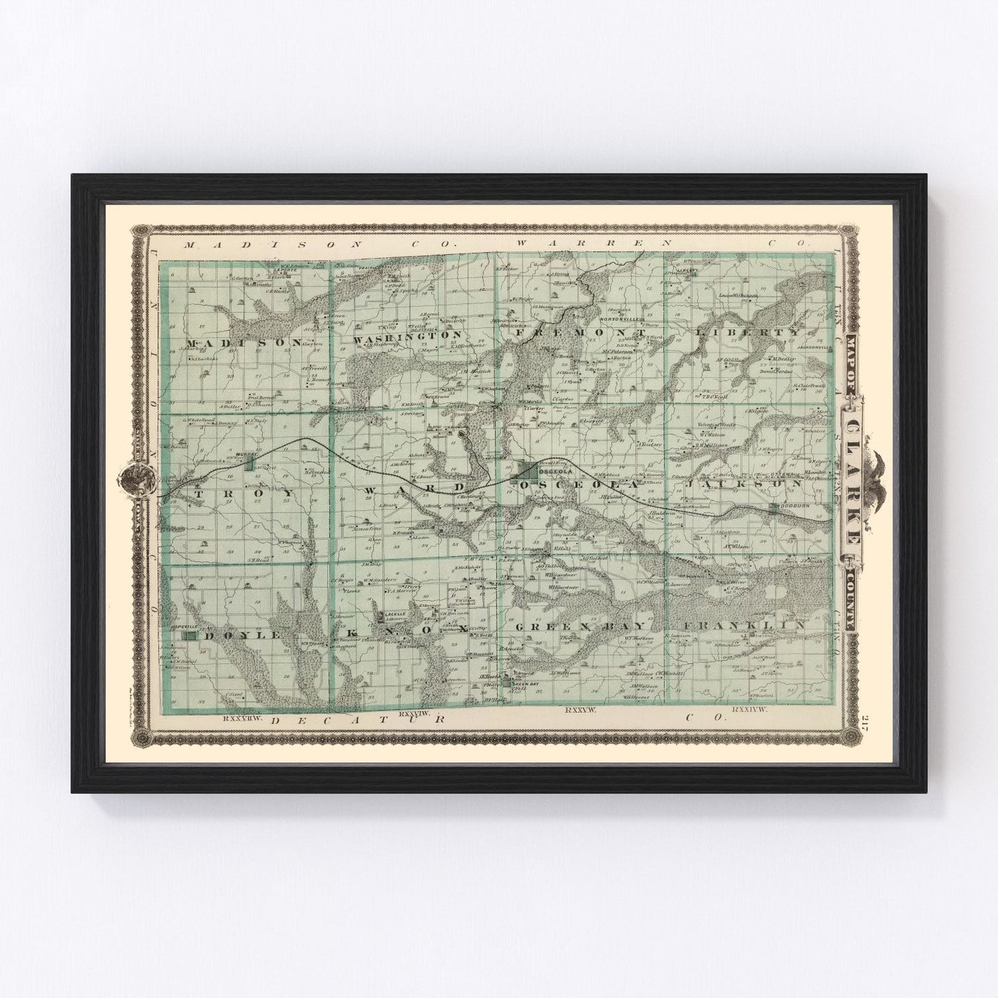 Vintage map of Clarke County, Iowa, 1875