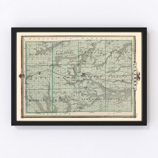 Vintage map of Clarke County, Iowa, 1875