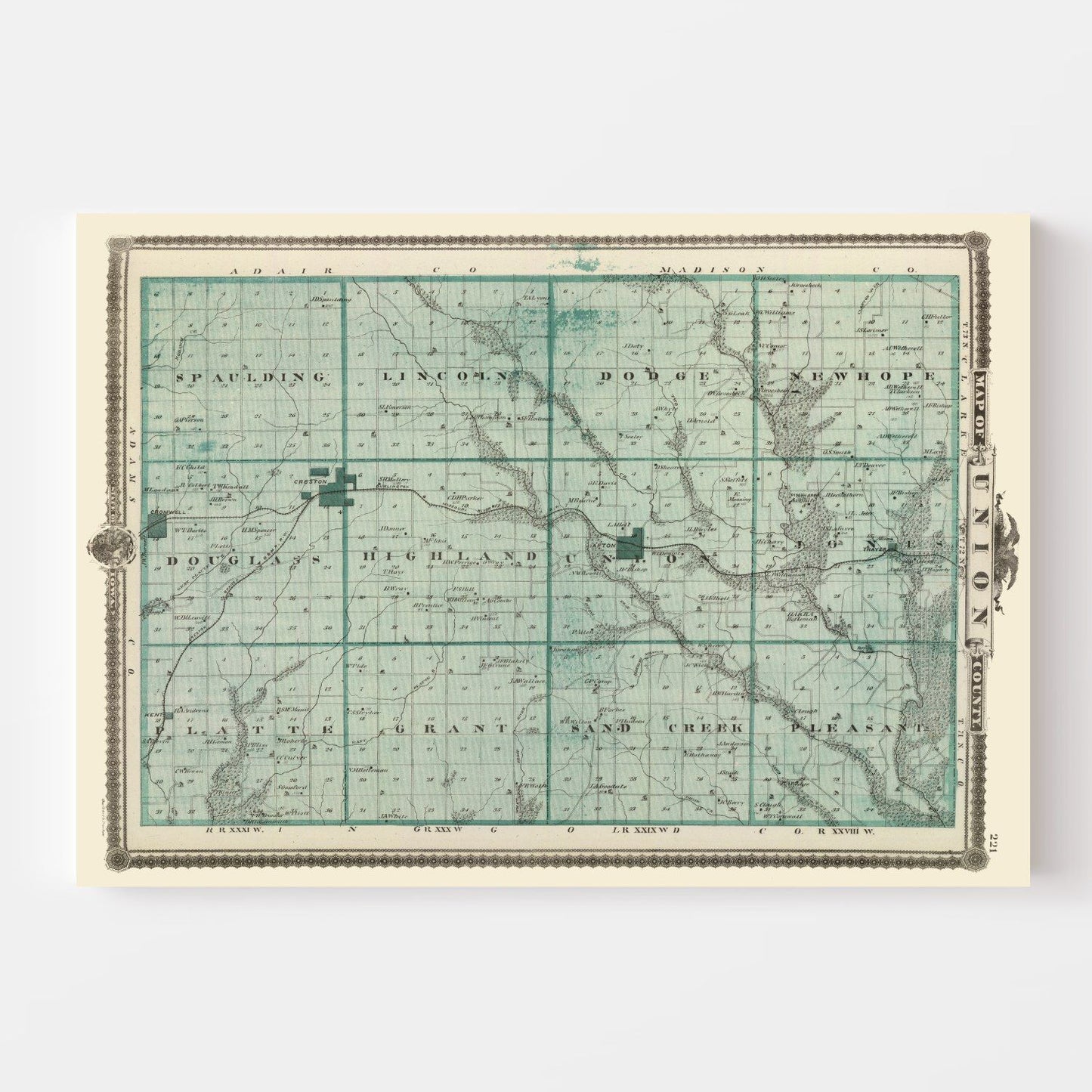Vintage Map of Union County, Iowa, 1875
