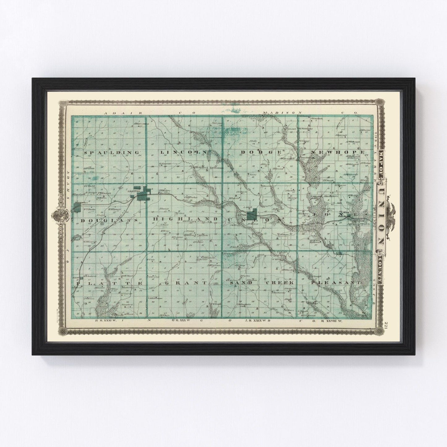 Vintage map of Union County, Iowa, 1875