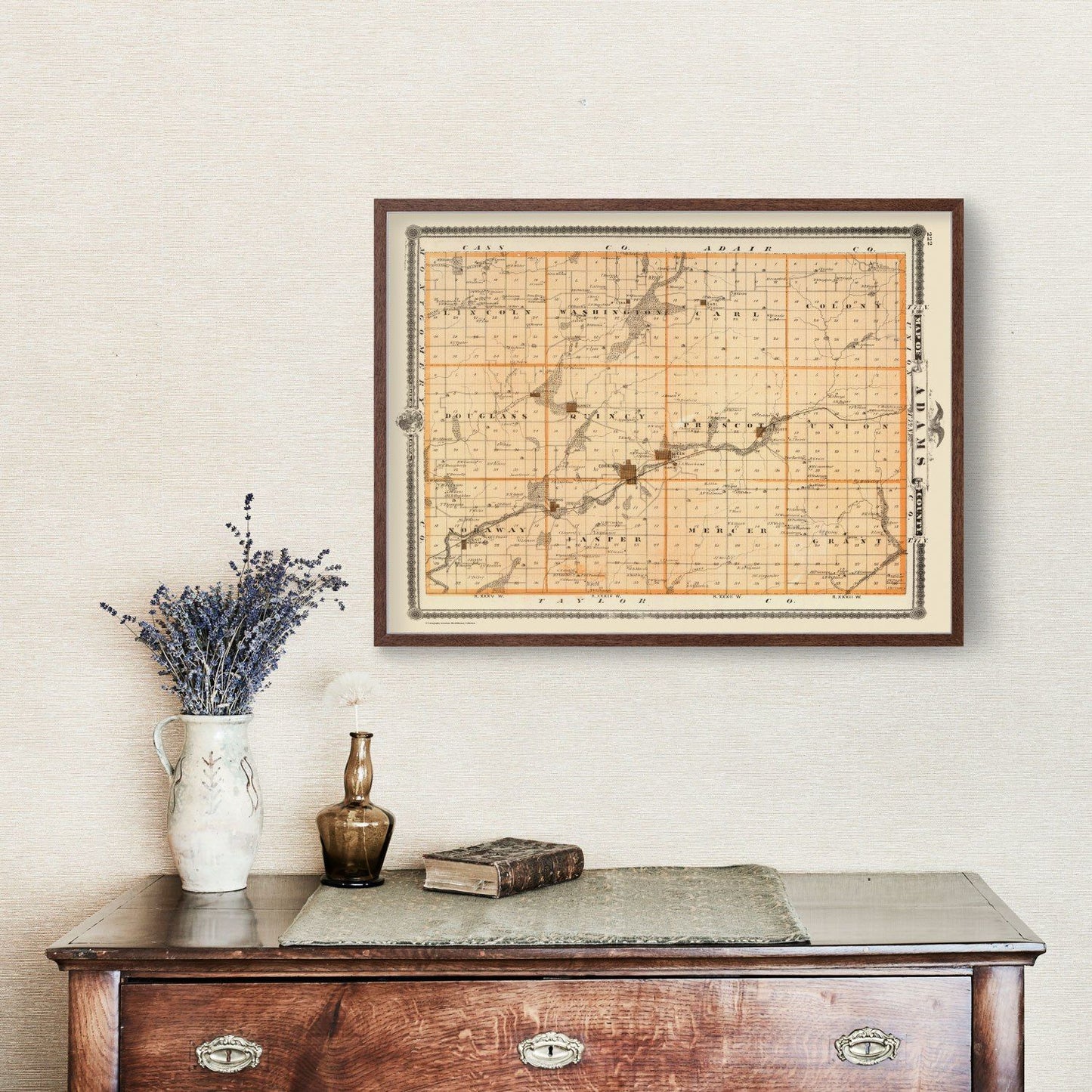Vintage Map of Adams County, Iowa, 1875