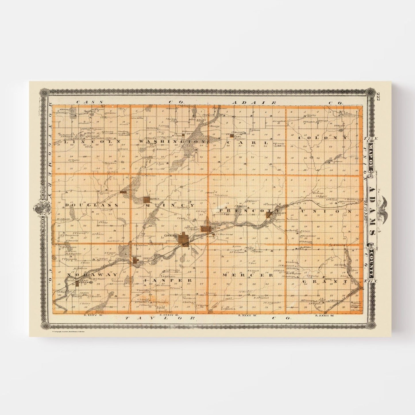 Vintage Map of Adams County, Iowa, 1875