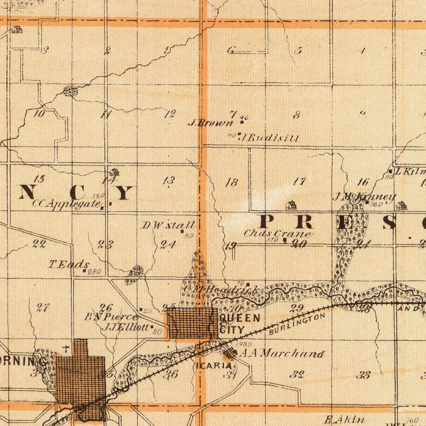 Vintage Map of Adams County, Iowa, 1875