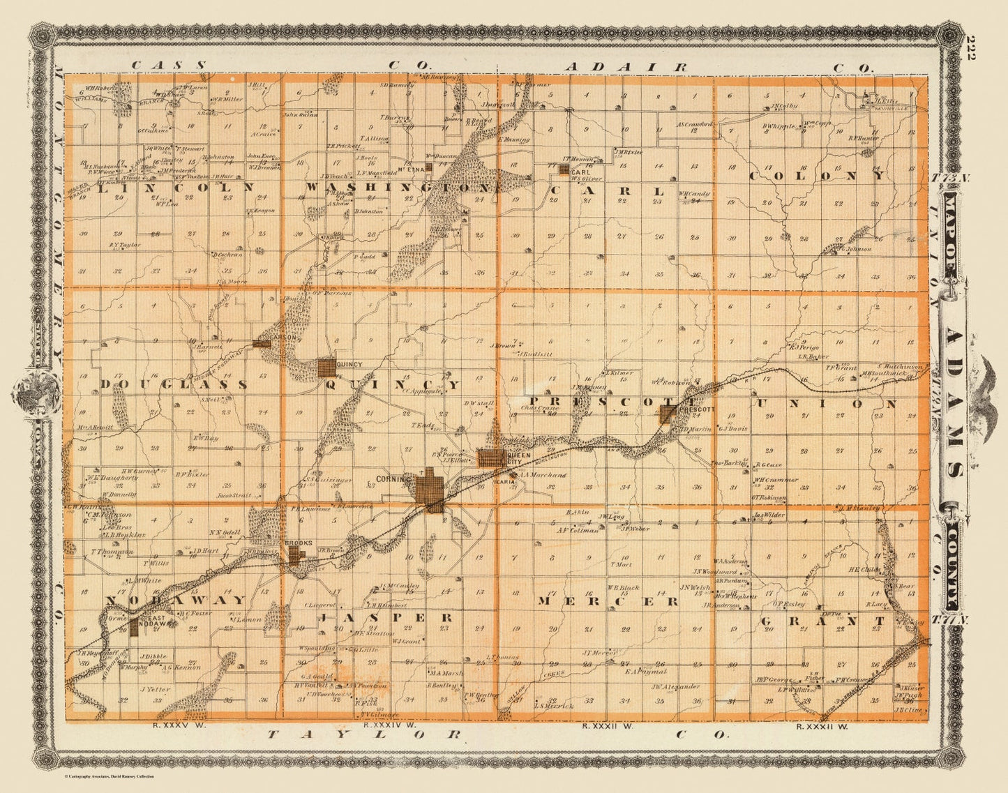 Vintage Map of Adams County, Iowa, 1875