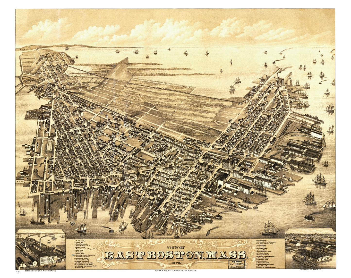 Vintage Map of Boston, Massachusetts 1879