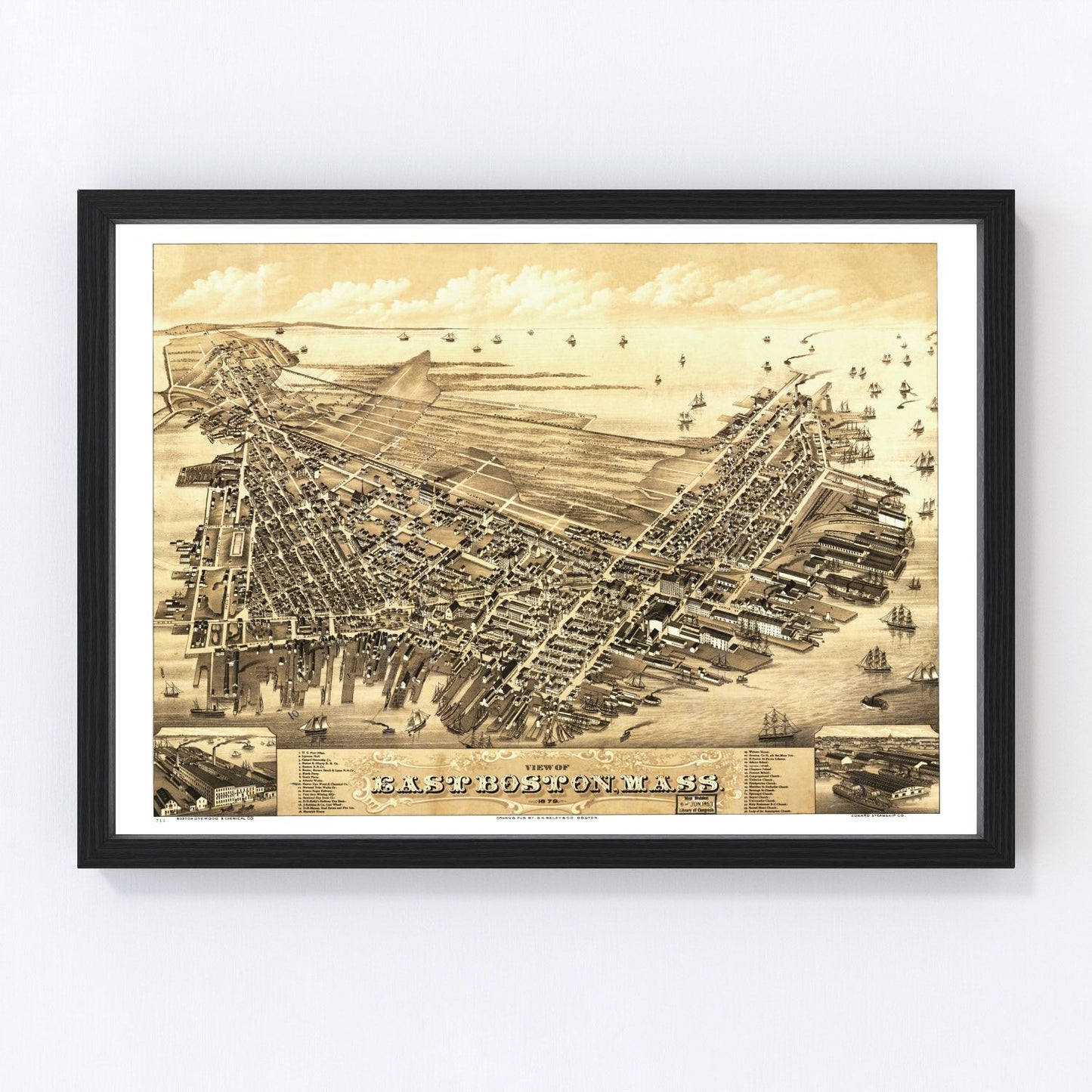vintage map of Boston Massachusetts 1879, restored print wall art