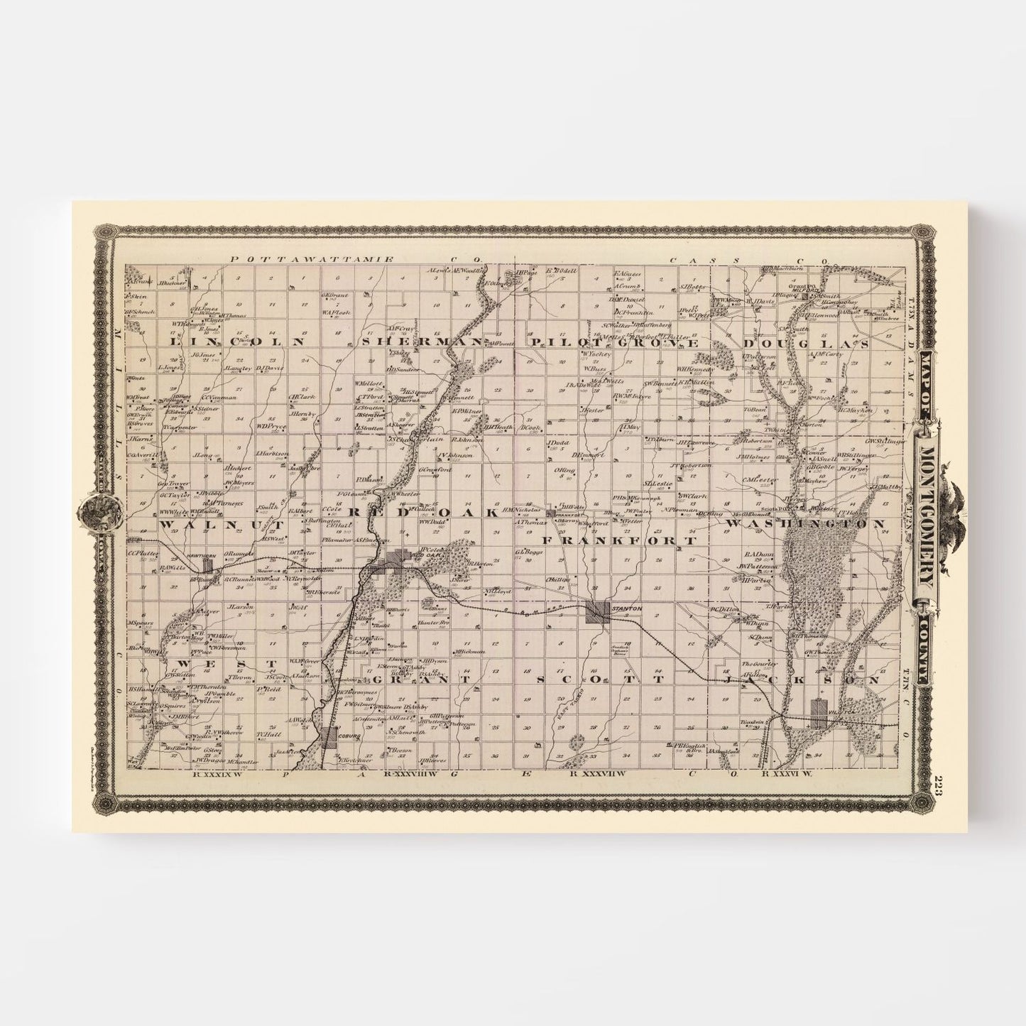 Vintage Map of Montgomery County, Iowa, 1875
