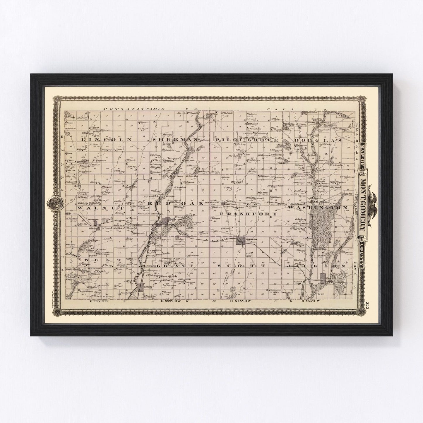 Vintage map of Montgomery County, Iowa, 1875