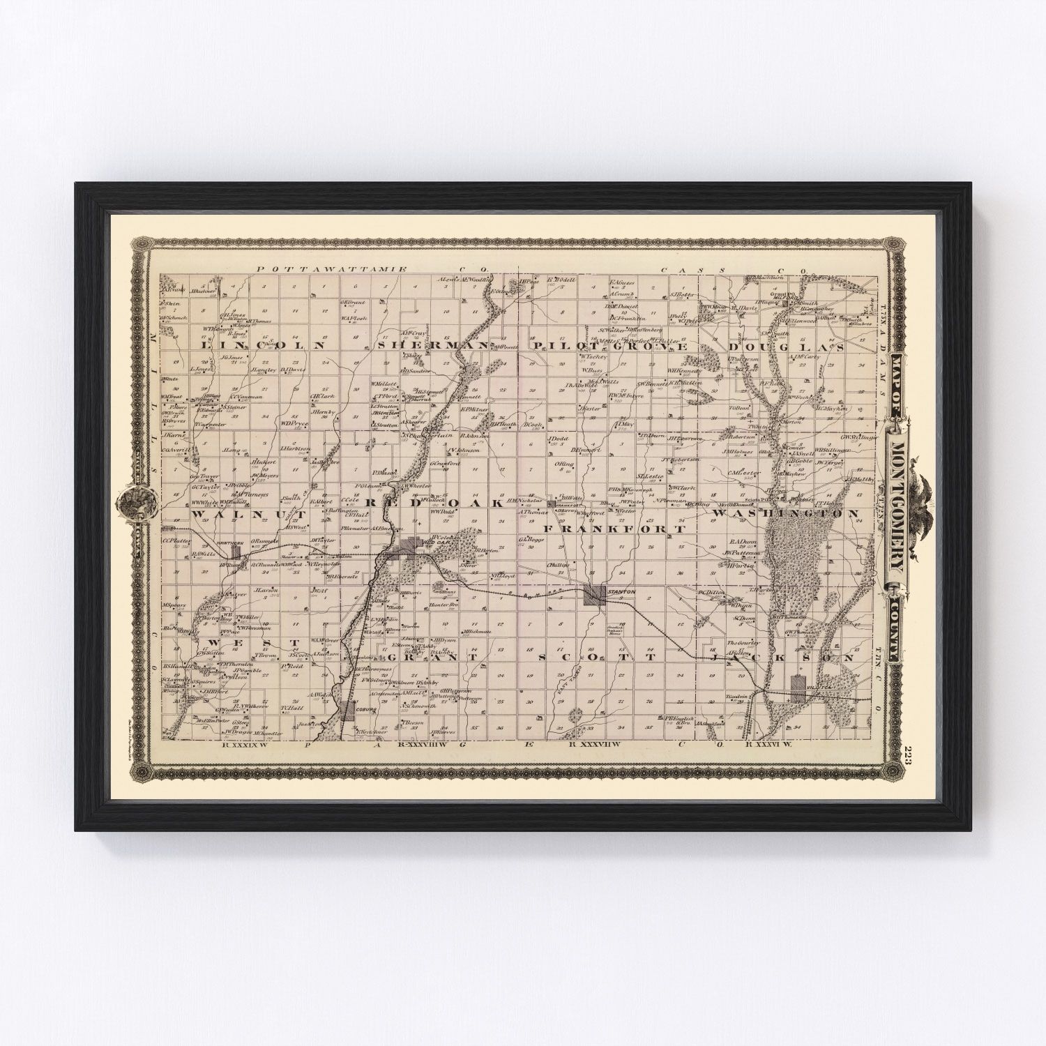 Vintage map of Montgomery County, Iowa, 1875