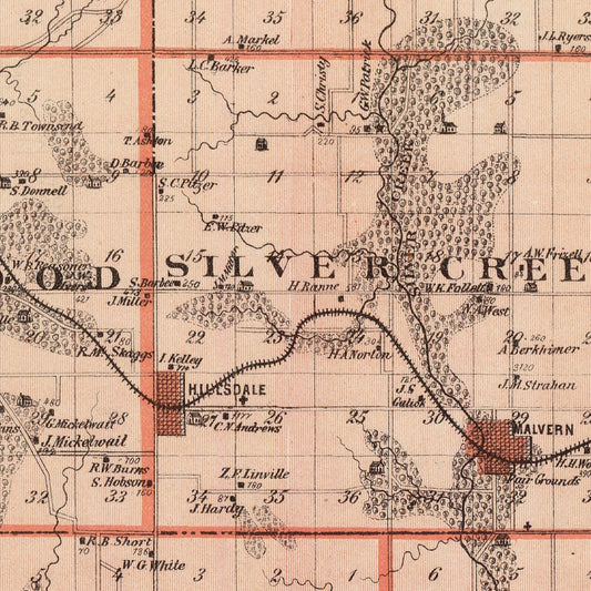 Vintage Map of Mills County, Iowa, 1875