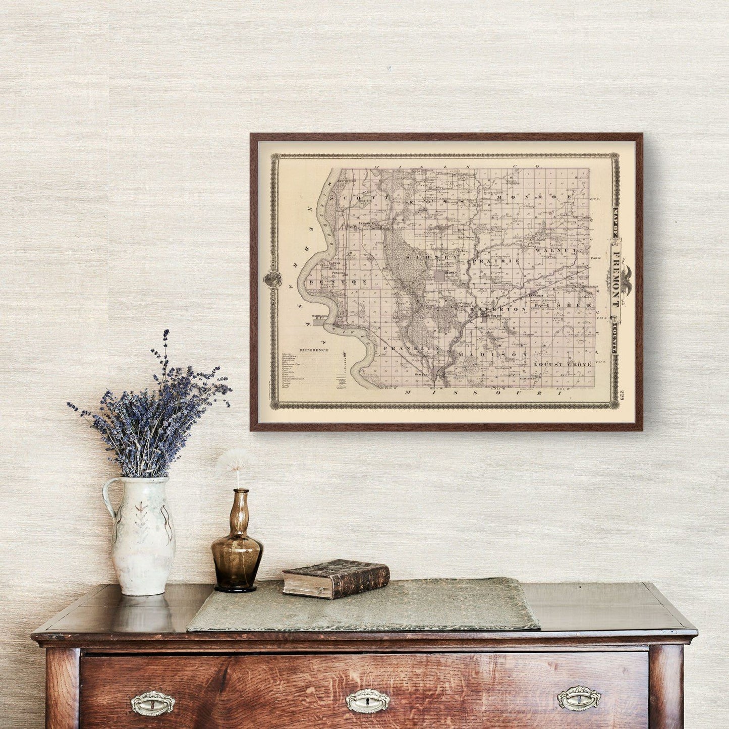 Vintage Map of Fremont County, Iowa, 1875