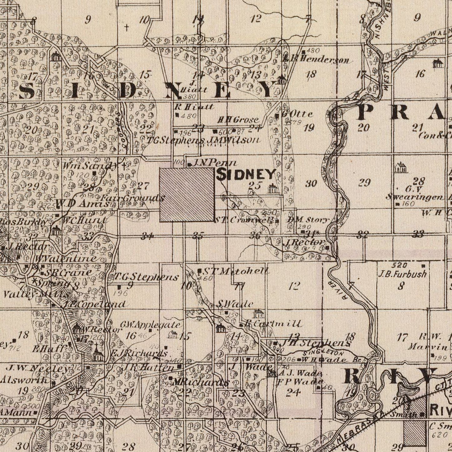 Vintage Map of Fremont County, Iowa, 1875