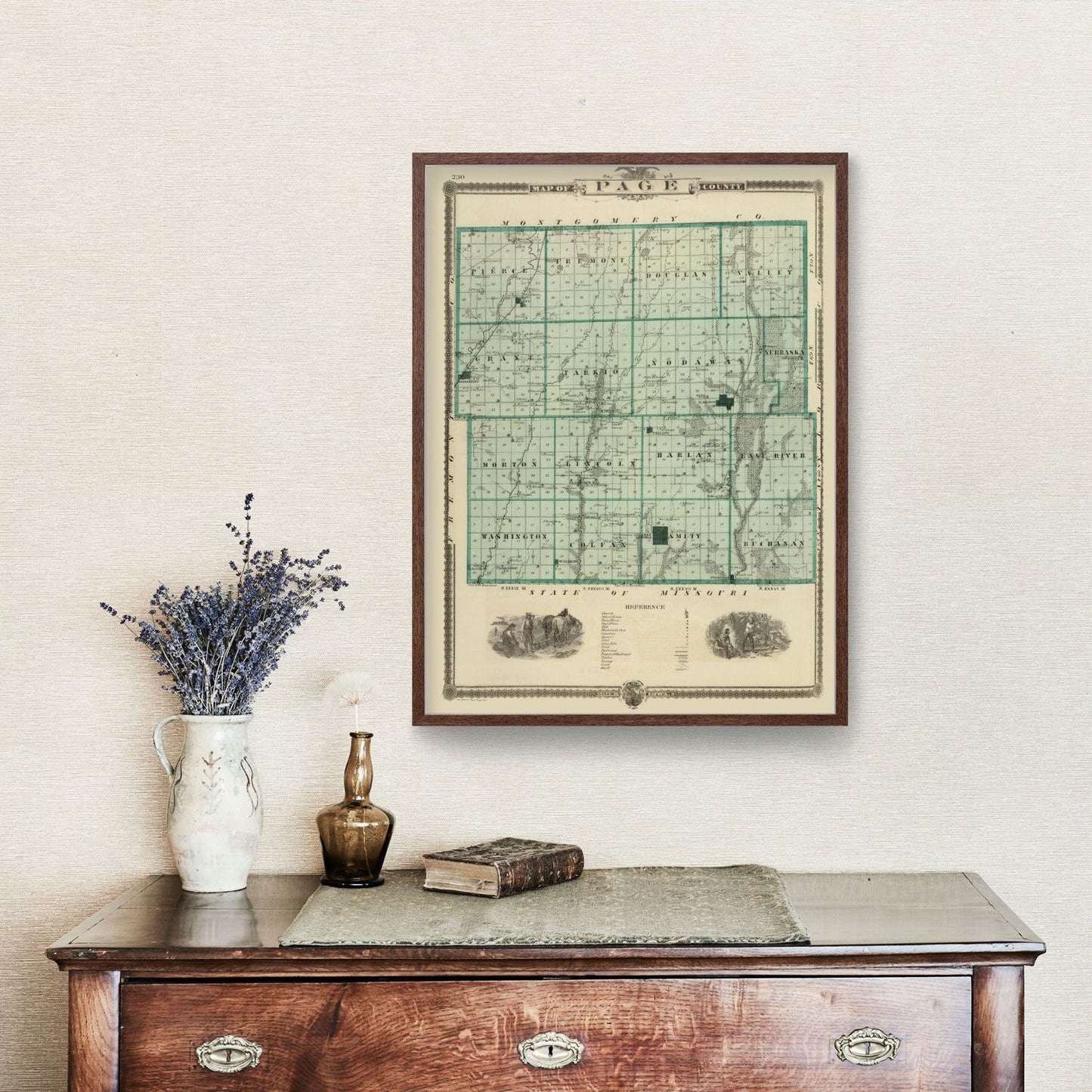 Vintage Map of Page County, Iowa, 1875
