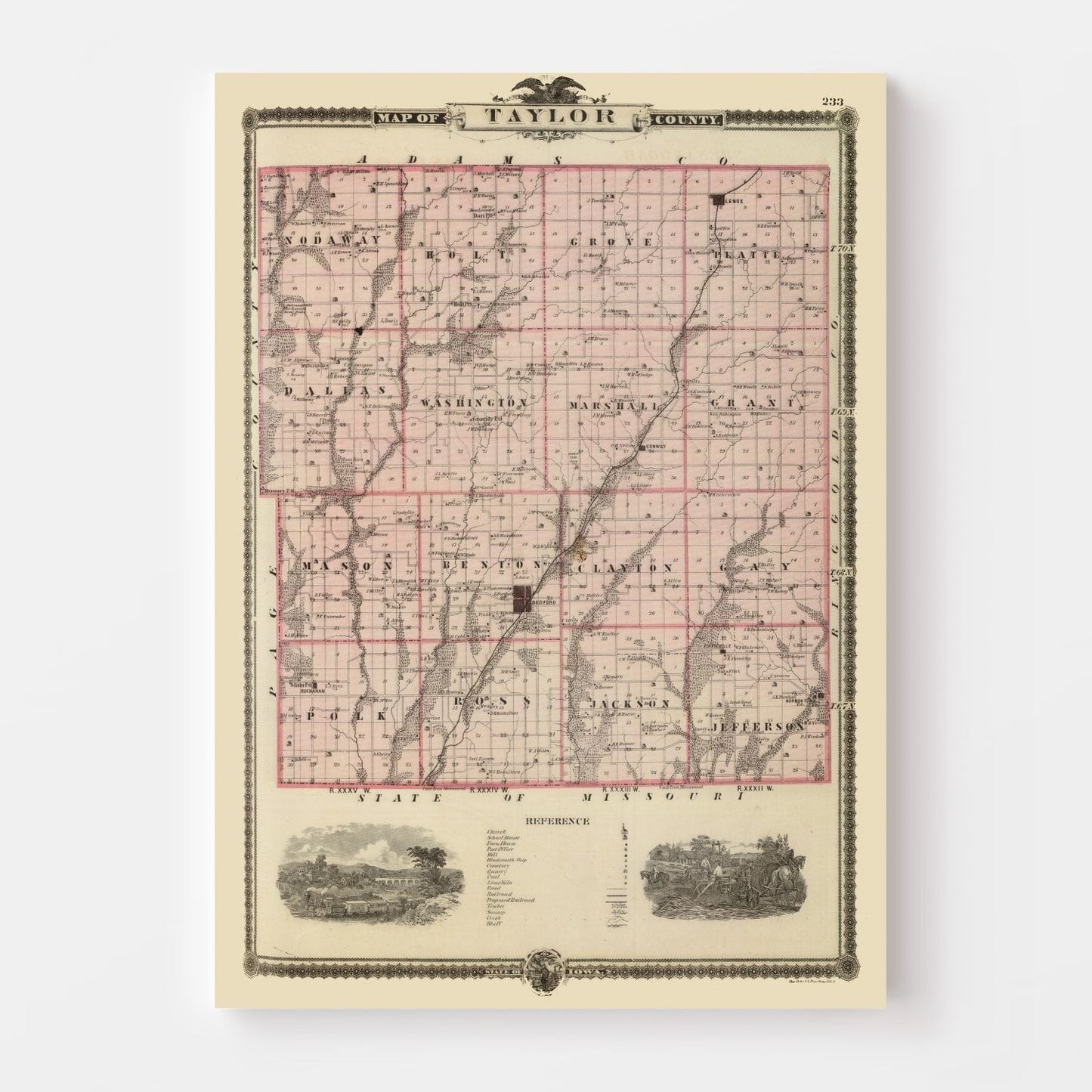 Vintage Map of Taylor County, Iowa, 1875