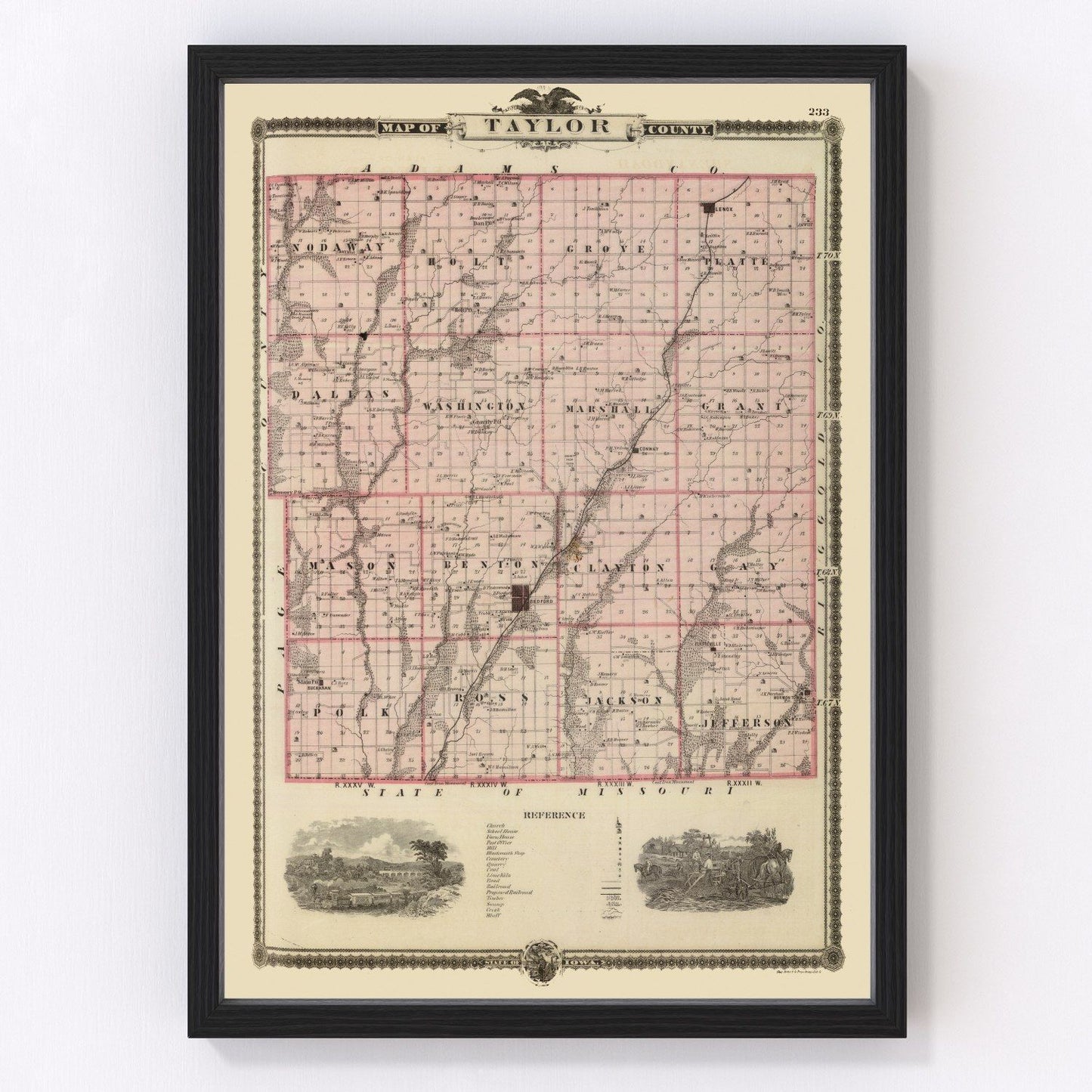 vintage map of Taylor County, Iowa, 1875