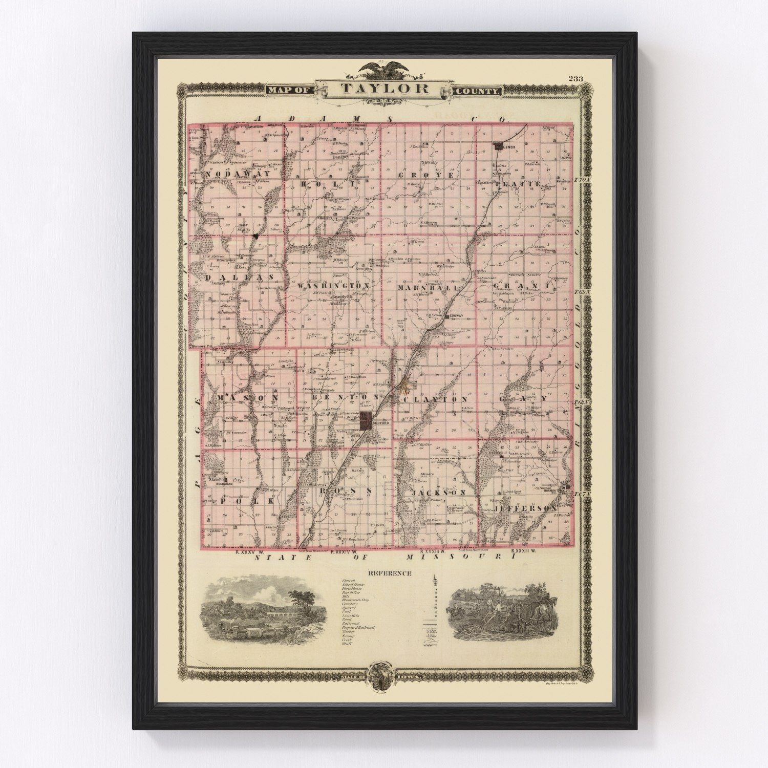 vintage map of Taylor County, Iowa, 1875