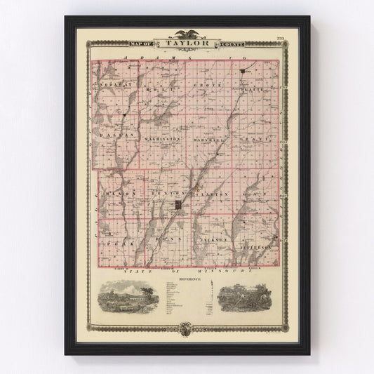 vintage map of Taylor County, Iowa, 1875