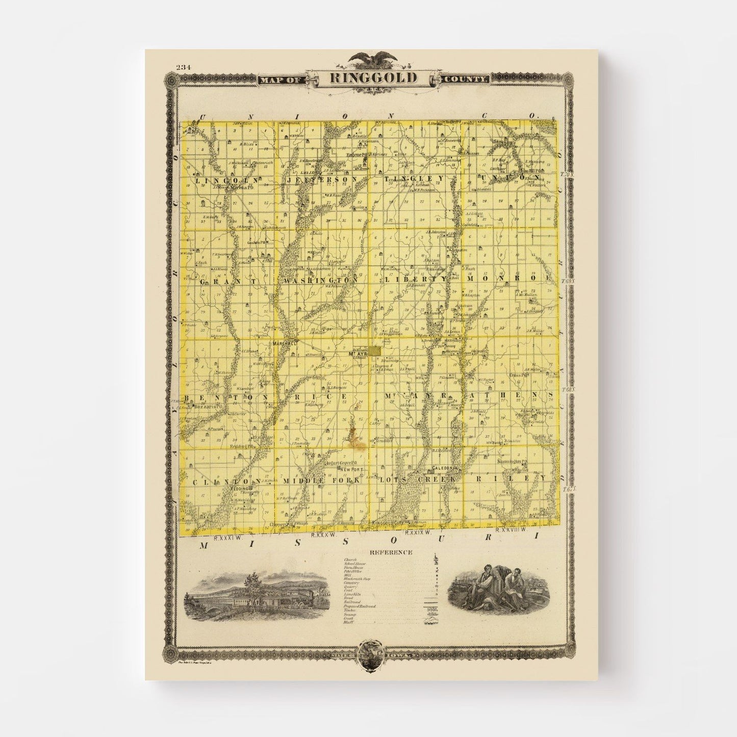 Vintage Map of Ringgold County, Iowa, 1875