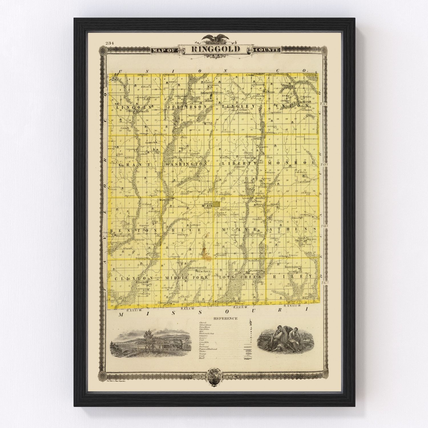 Vintage map of Ringgold County, Iowa, 1875
