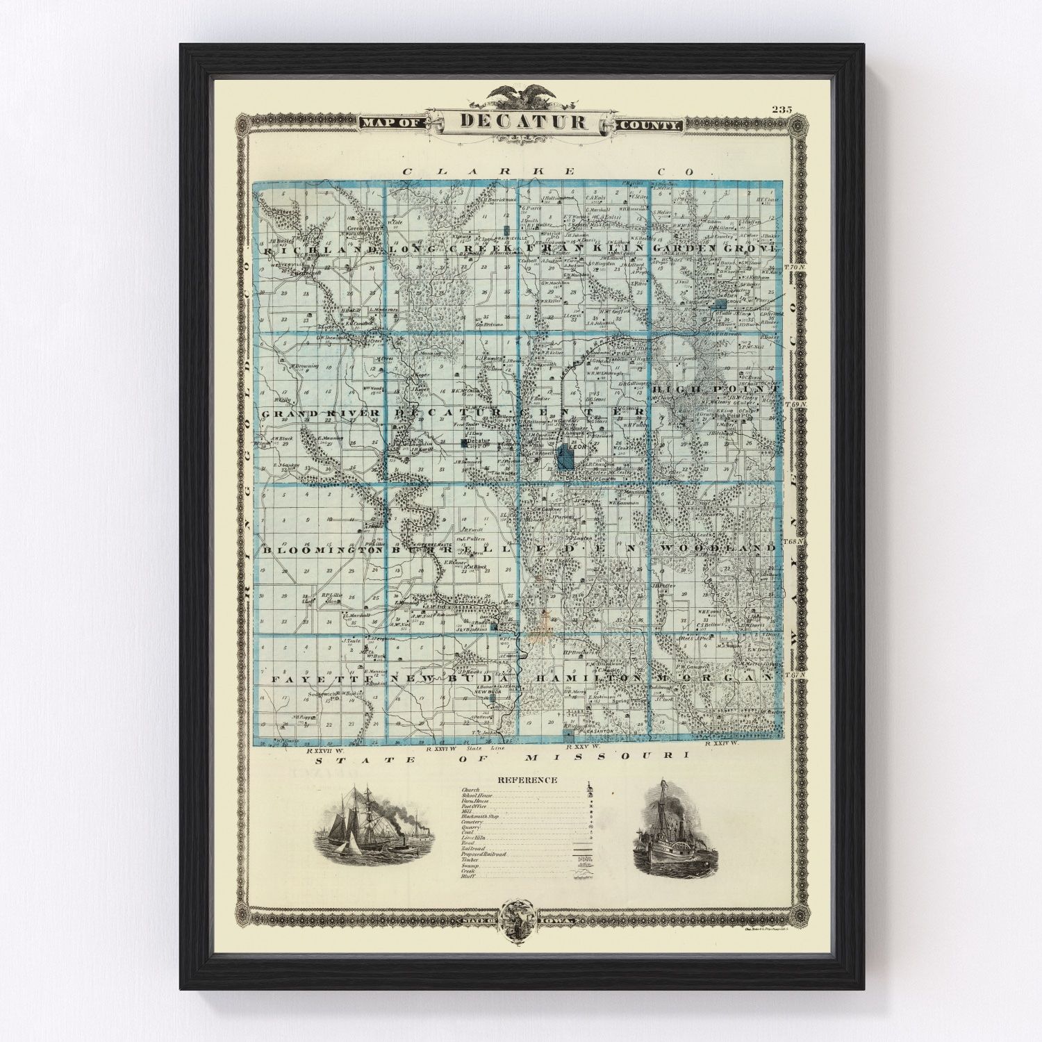 Vintage map of Decatur County, Iowa, 1875