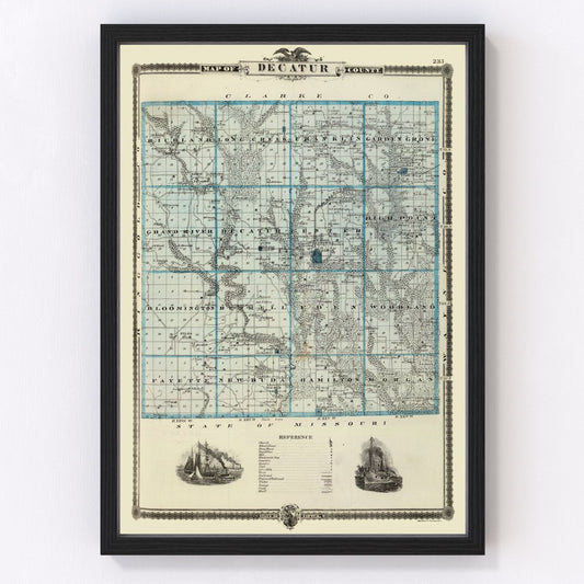 Vintage map of Decatur County, Iowa, 1875