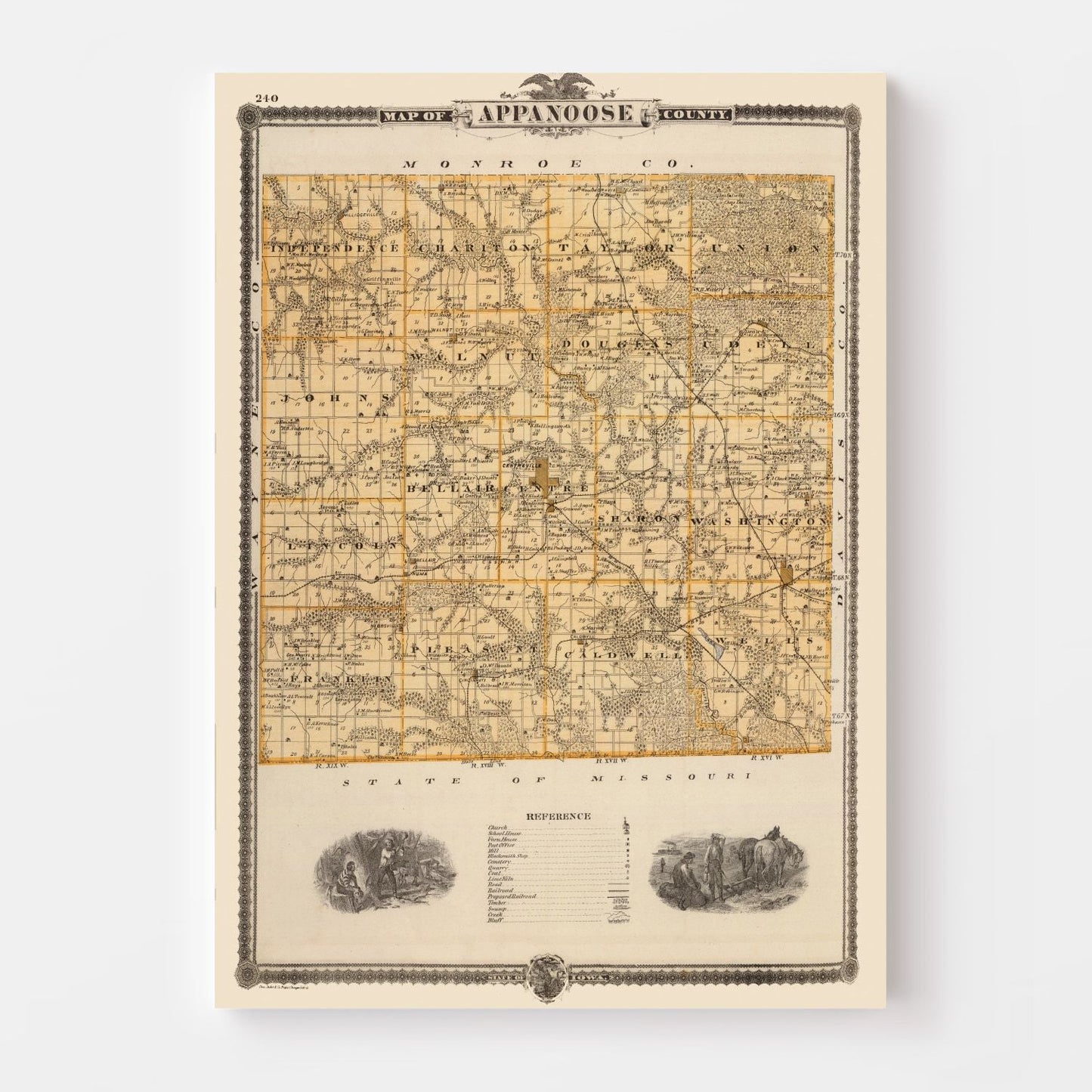 Vintage Map of Appanoose County, Iowa, 1875