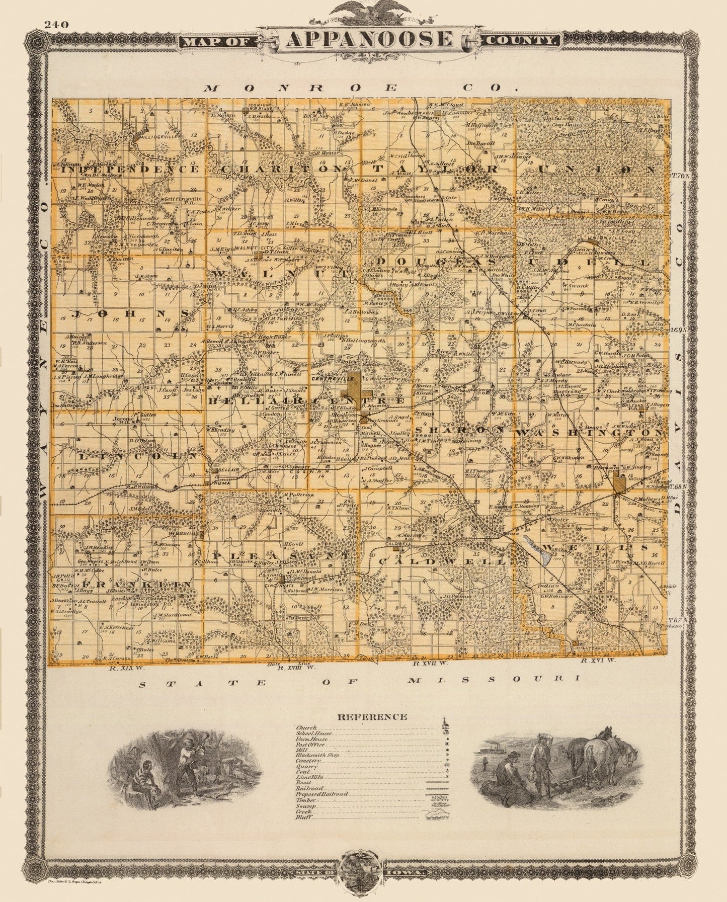 Vintage Map of Appanoose County, Iowa, 1875