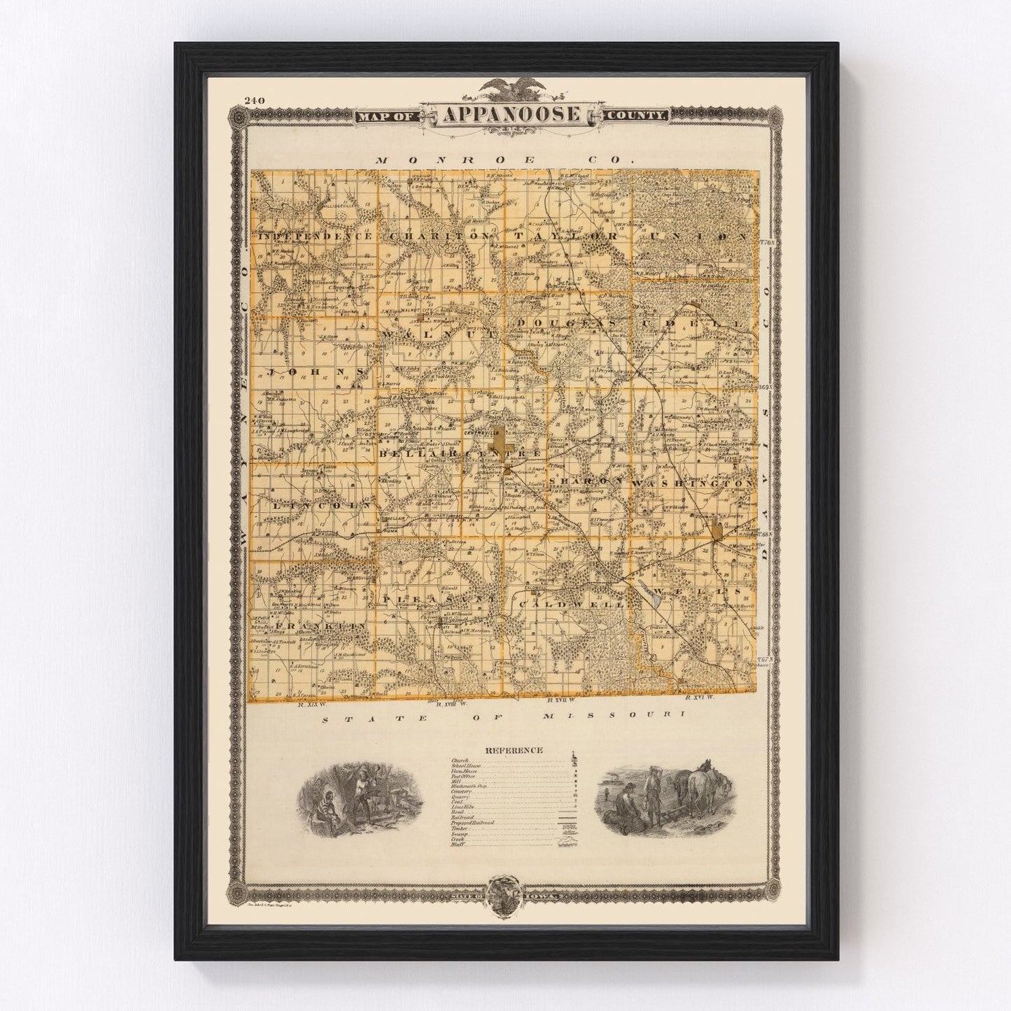 Restored vintage map of Appanoose County, Iowa, 1875