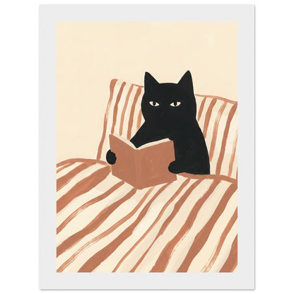 Cat Reading Poster - Framed Wall Art That Gets Cat Lovers and Book Lovers - 20x25 cm / 8x10″ - White frame / Ready-to-hang - Sparkycare