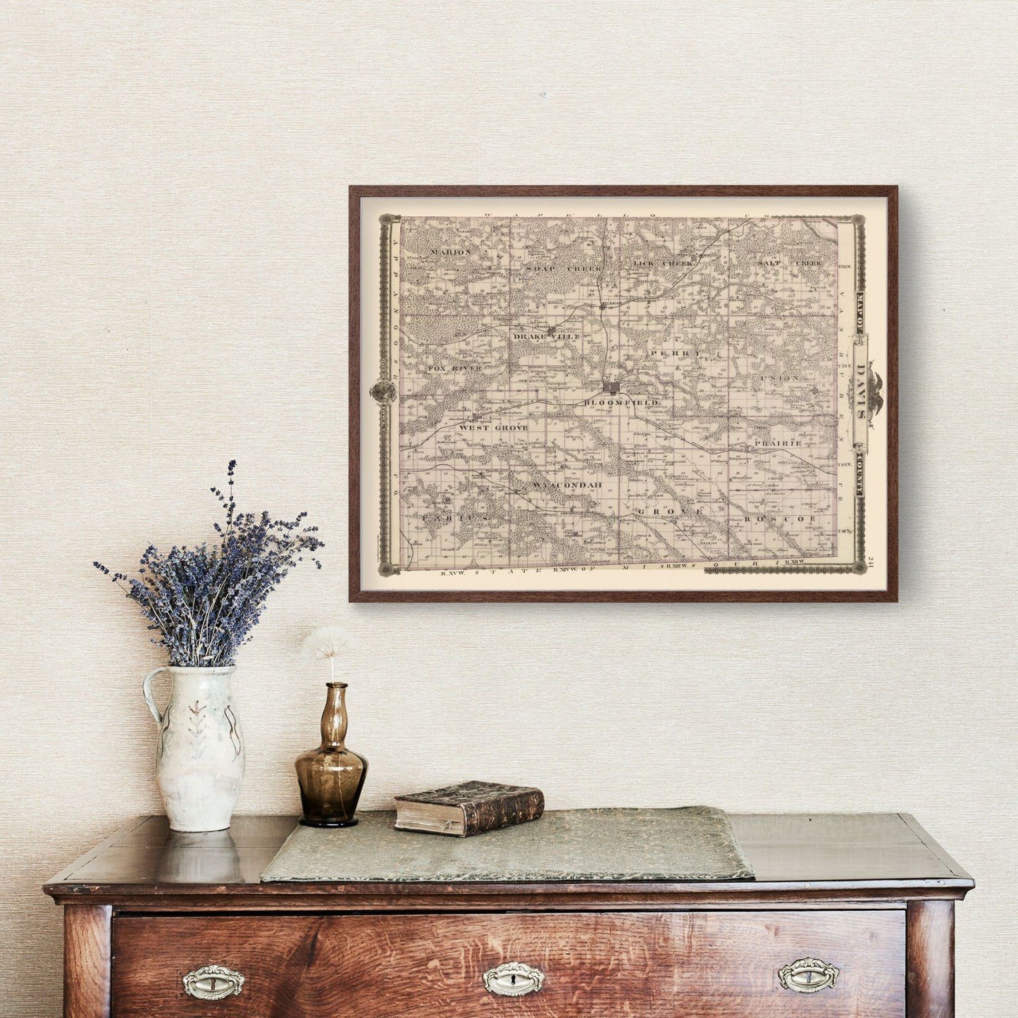 Vintage Map of Davis County, Iowa, 1875
