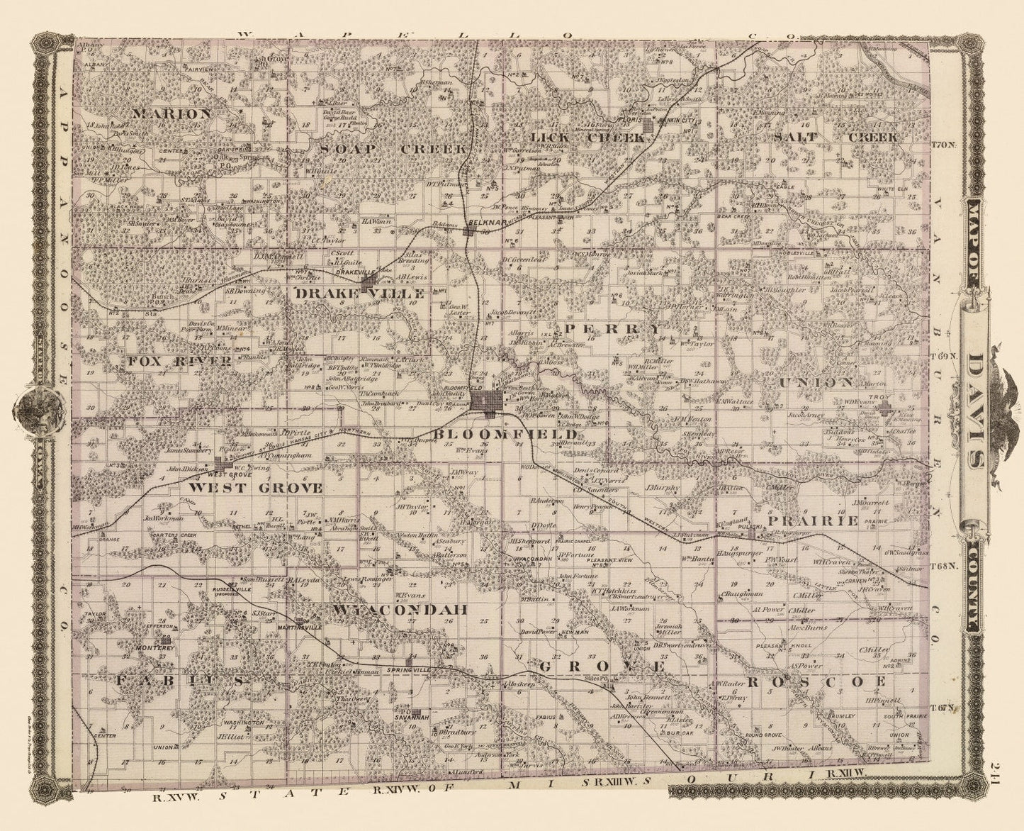 Vintage Map of Davis County, Iowa, 1875