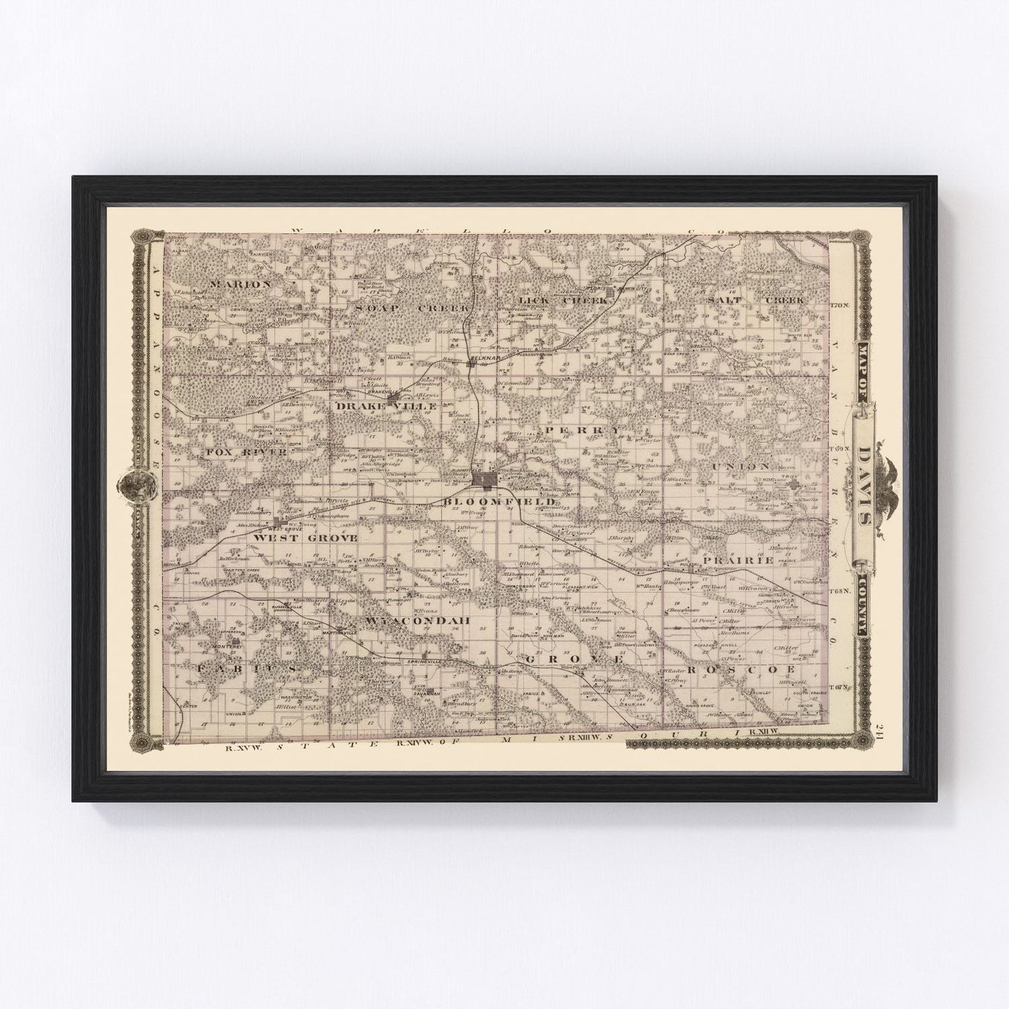 Vintage map of Davis County, Iowa, 1875