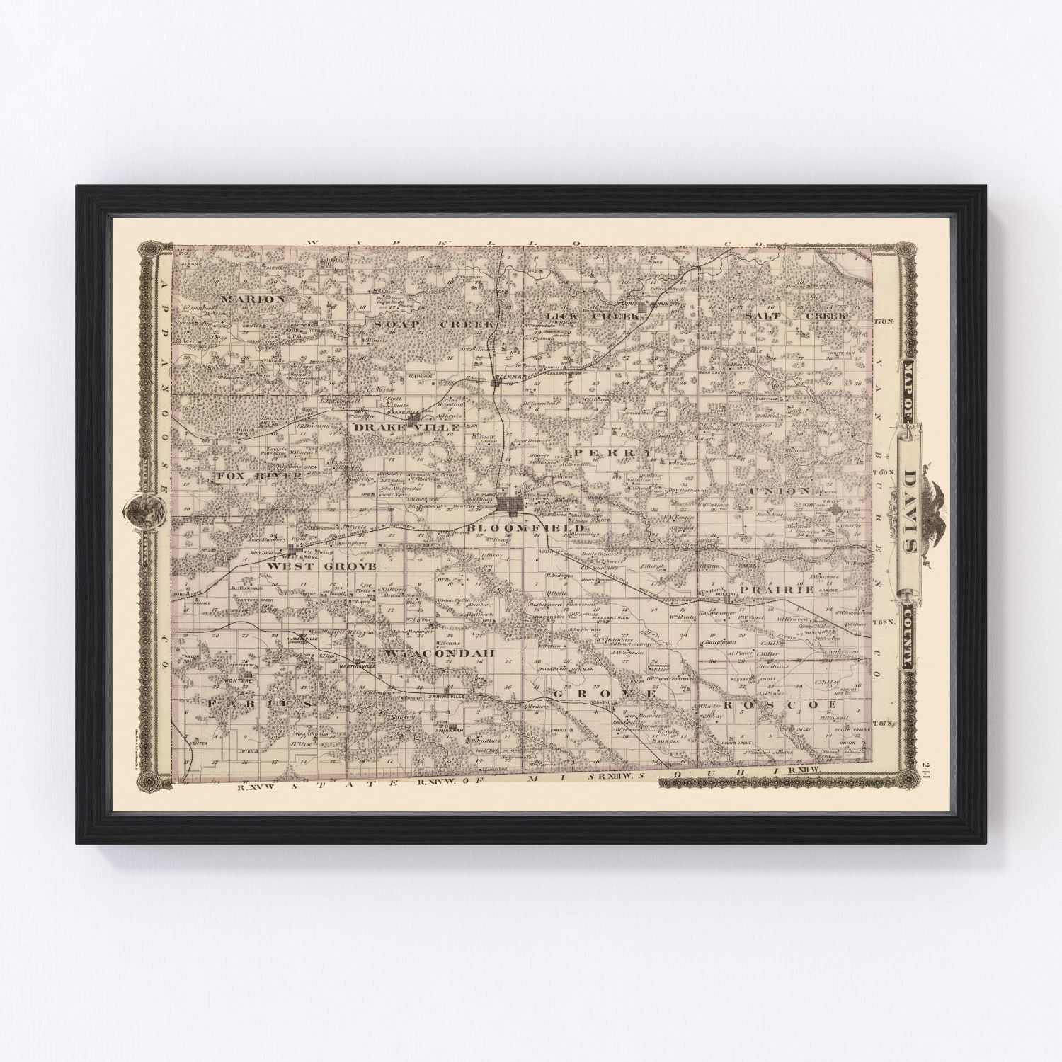 Vintage map of Davis County, Iowa, 1875