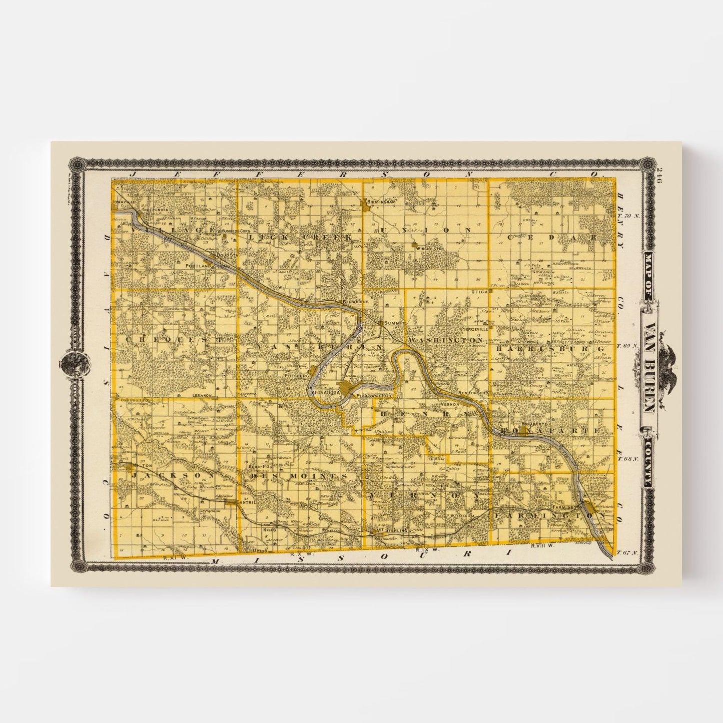 Vintage Map of Van Buren County, Iowa, 1875