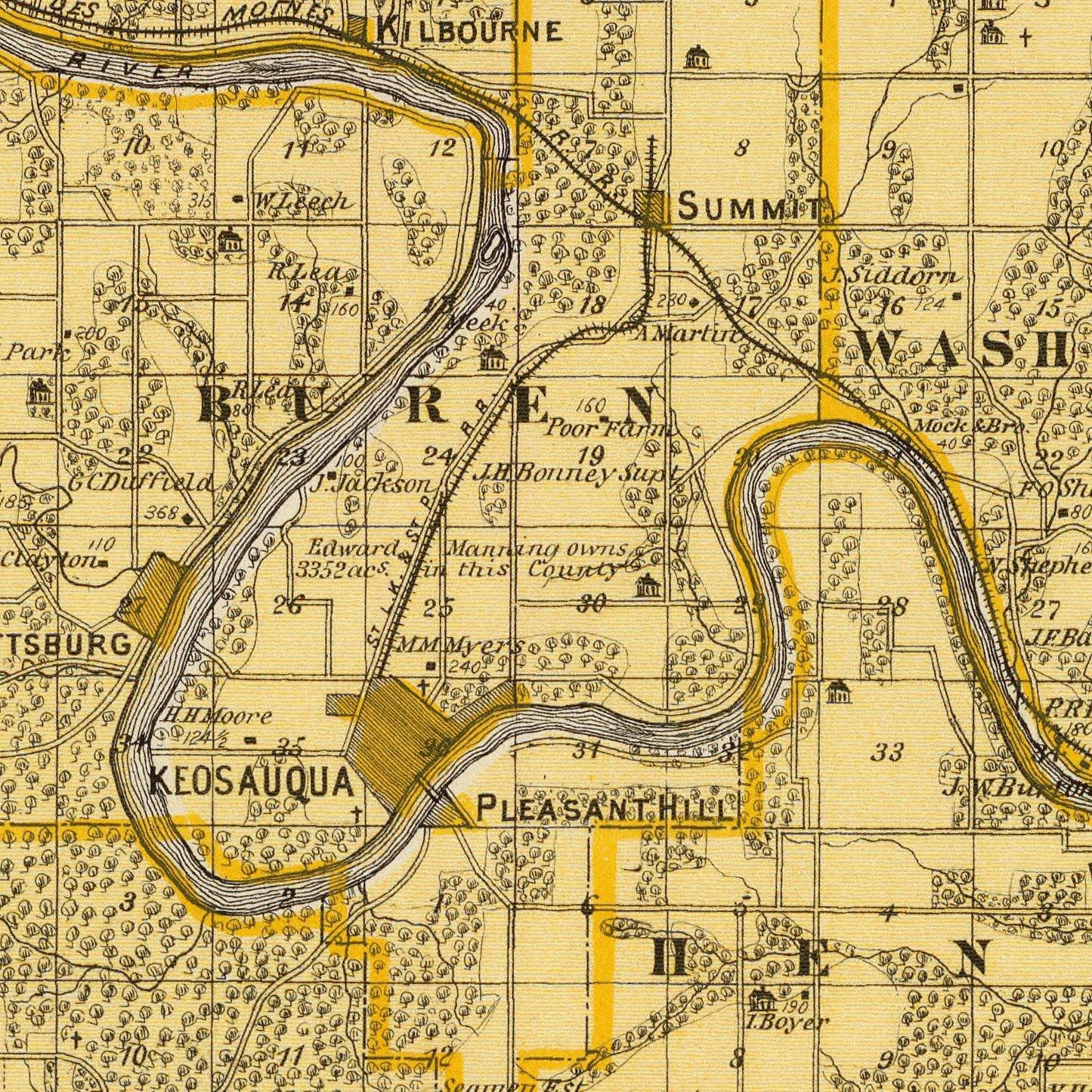 Vintage Map of Van Buren County, Iowa, 1875