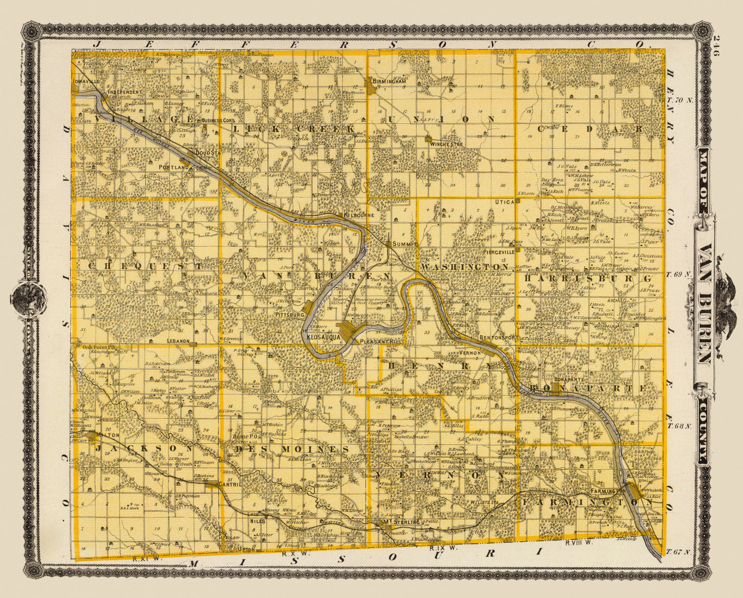 Vintage Map of Van Buren County, Iowa, 1875
