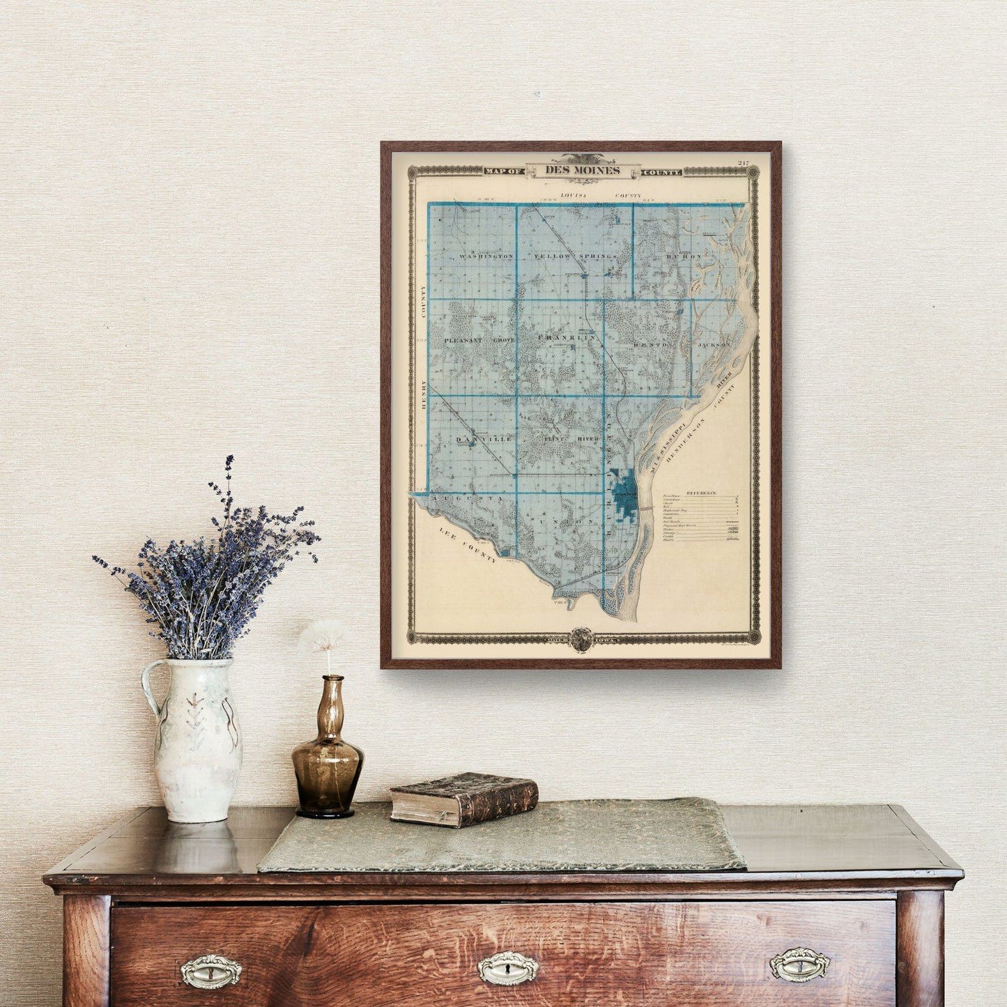 Vintage Map of Des Moines County, Iowa, 1875