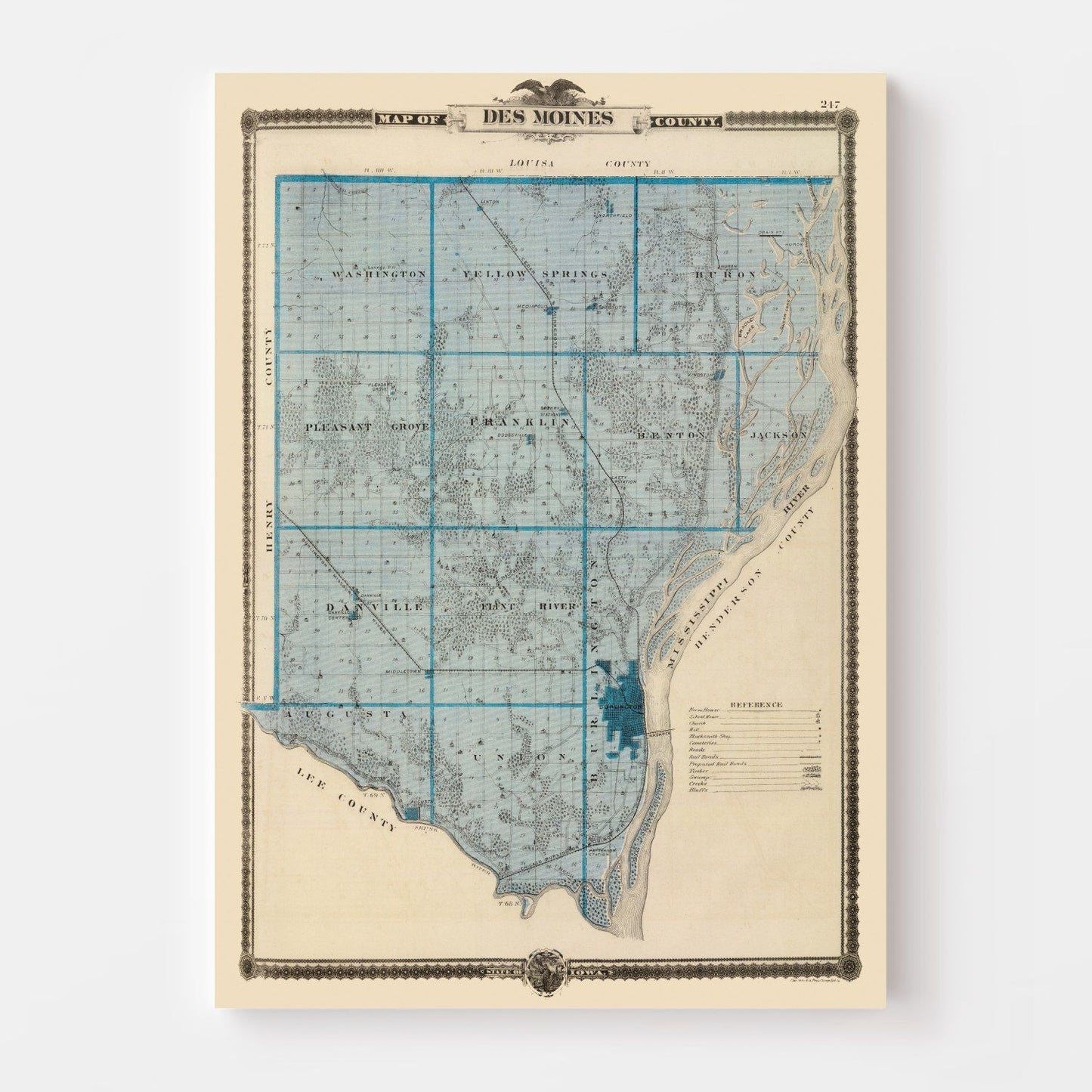 Vintage Map of Des Moines County, Iowa, 1875