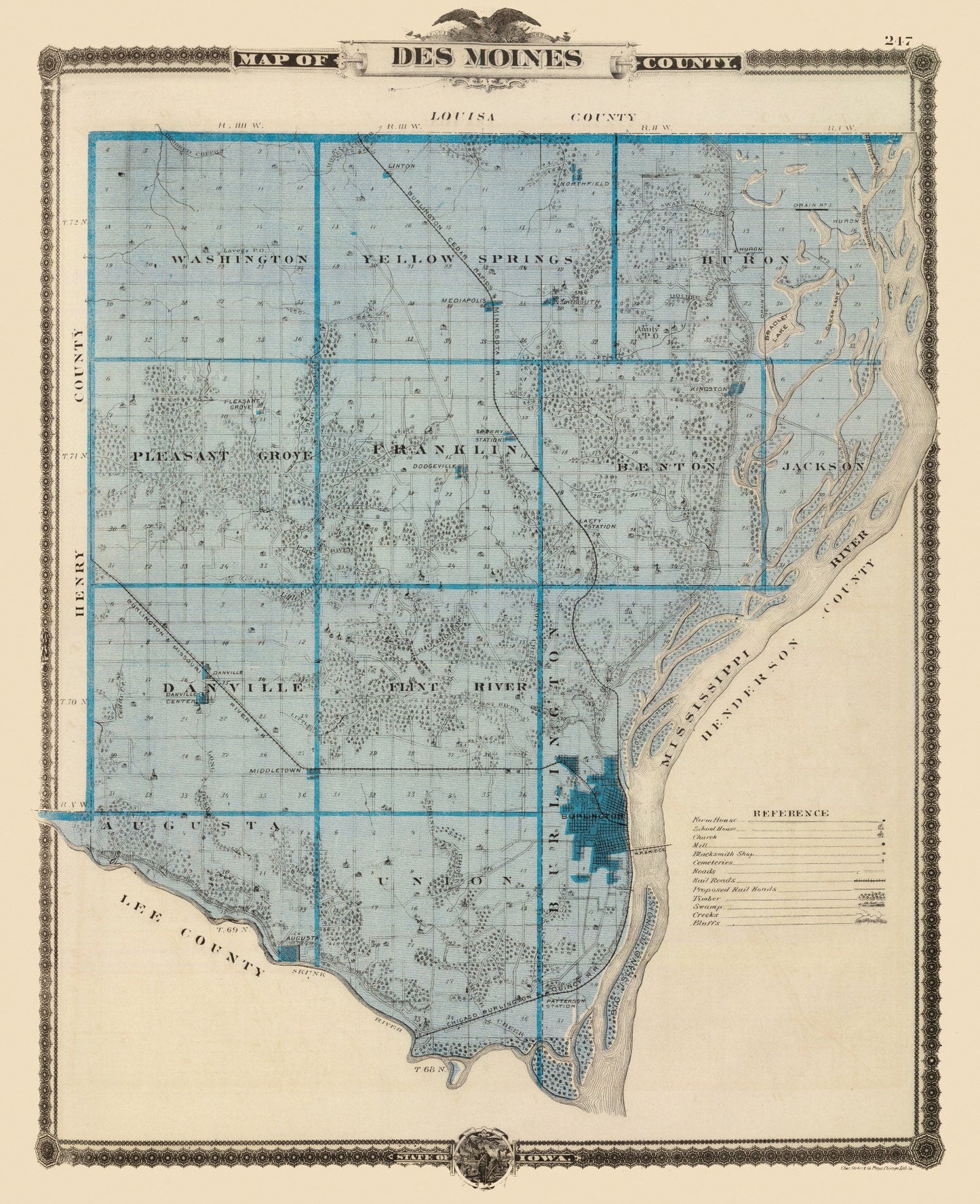 Vintage Map of Des Moines County, Iowa, 1875