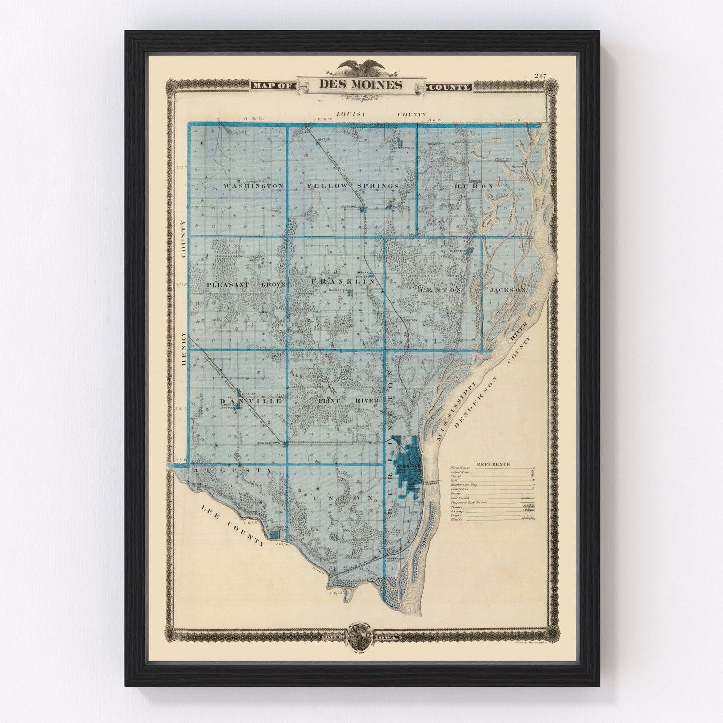 vintage map of Des Moines County, Iowa, 1875