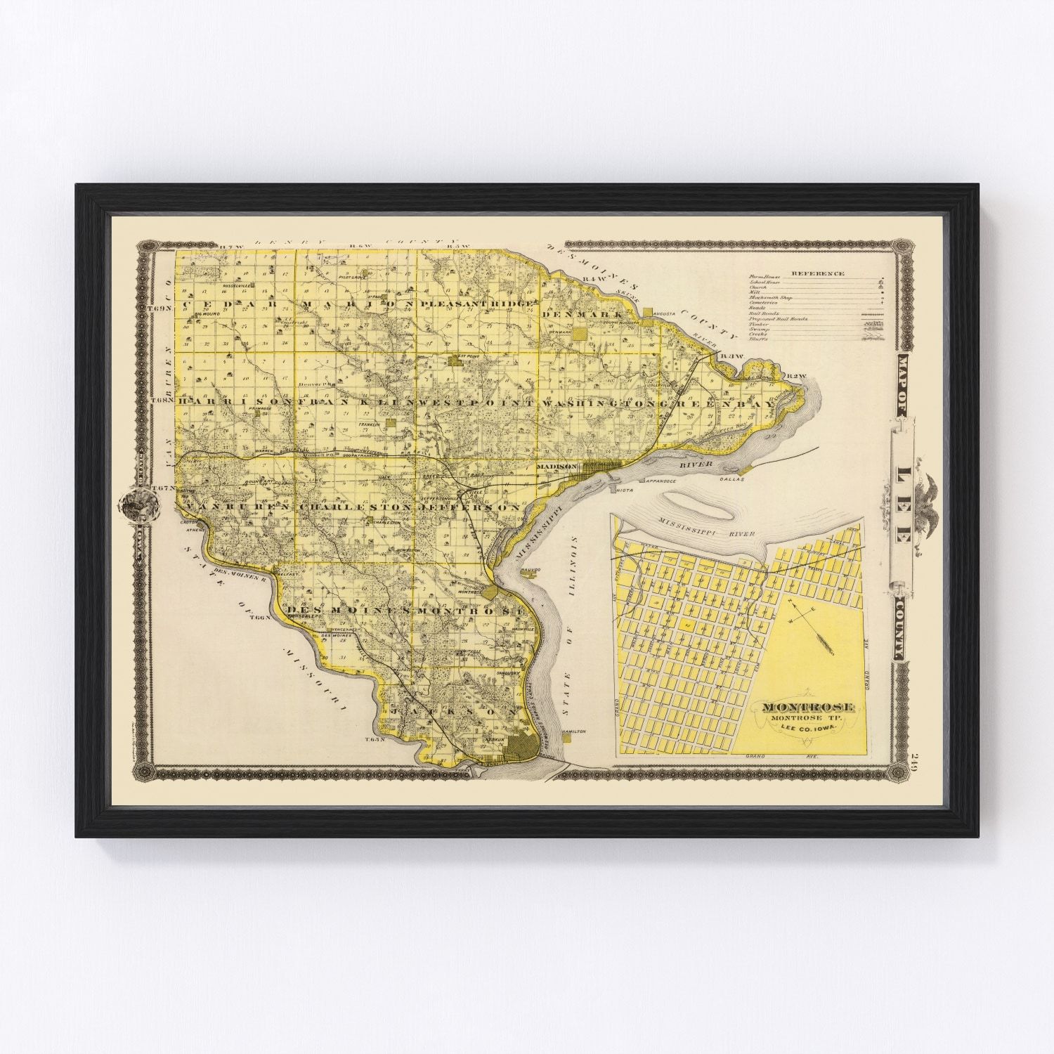 Vintage map of Lee County, Iowa, 1875