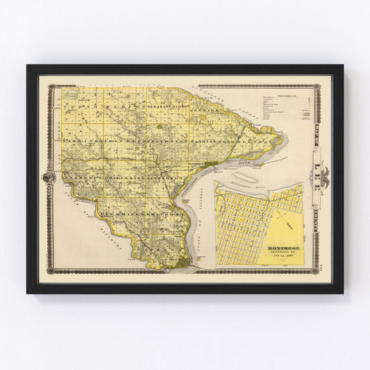 Vintage map of Lee County, Iowa, 1875