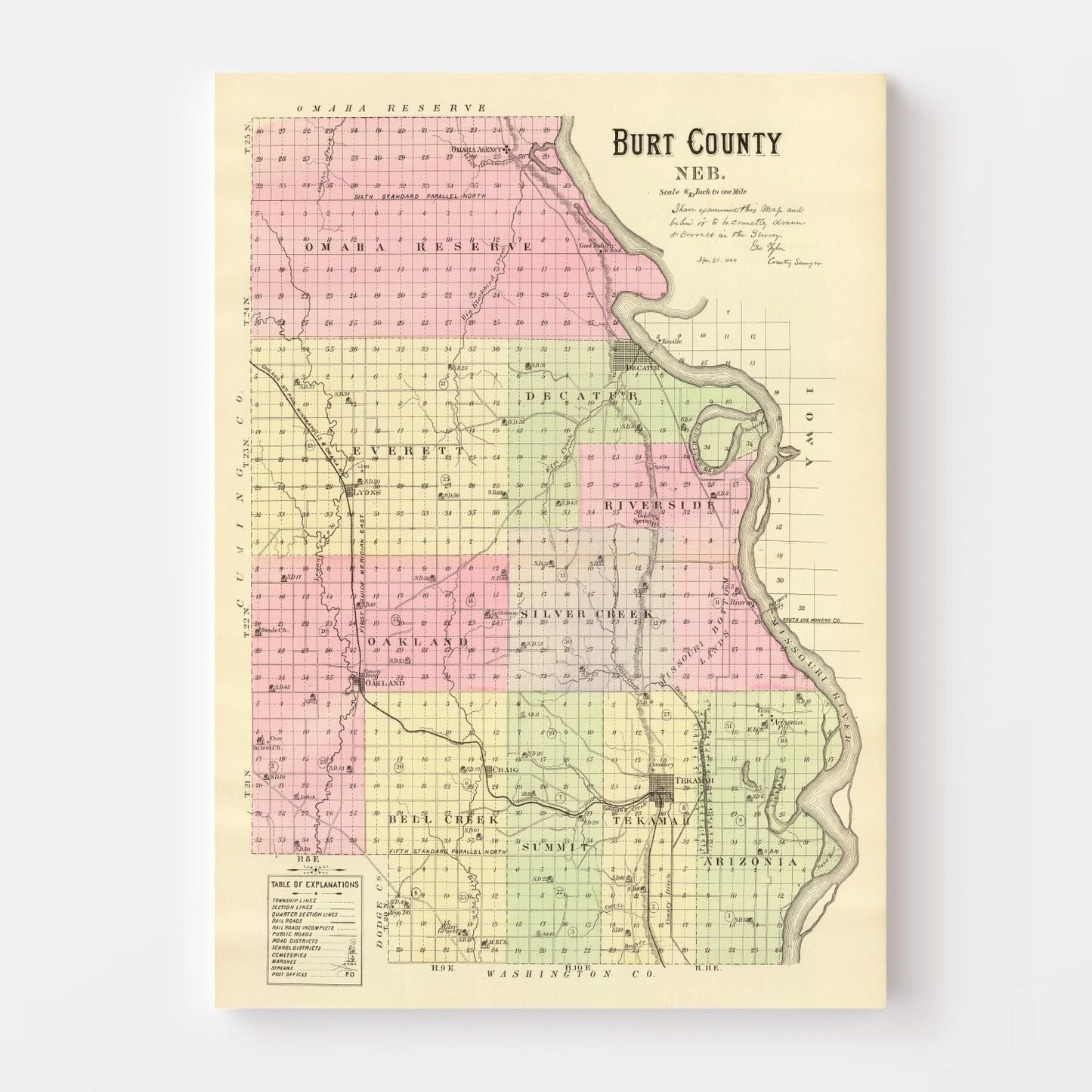 Vintage Map of Burt County, Nebraska, 1885 | Wall Art