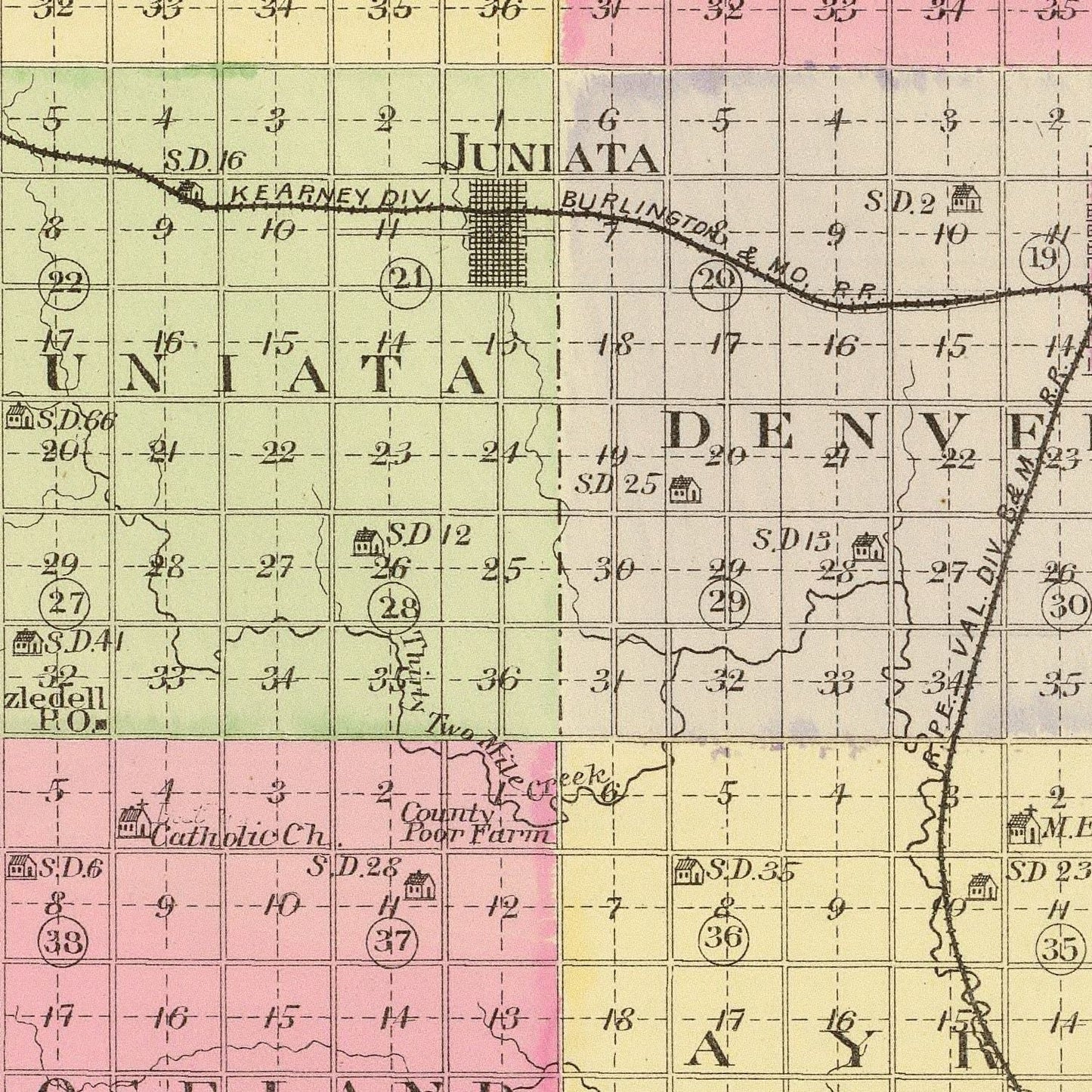Vintage Map of Adams County, Nebraska, 1885