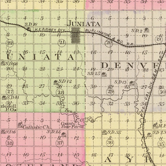 Vintage Map of Adams County, Nebraska, 1885