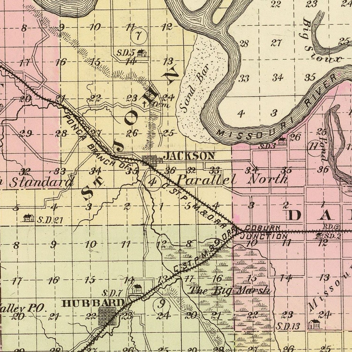 Vintage Map of Dakota County, Nebraska 1885