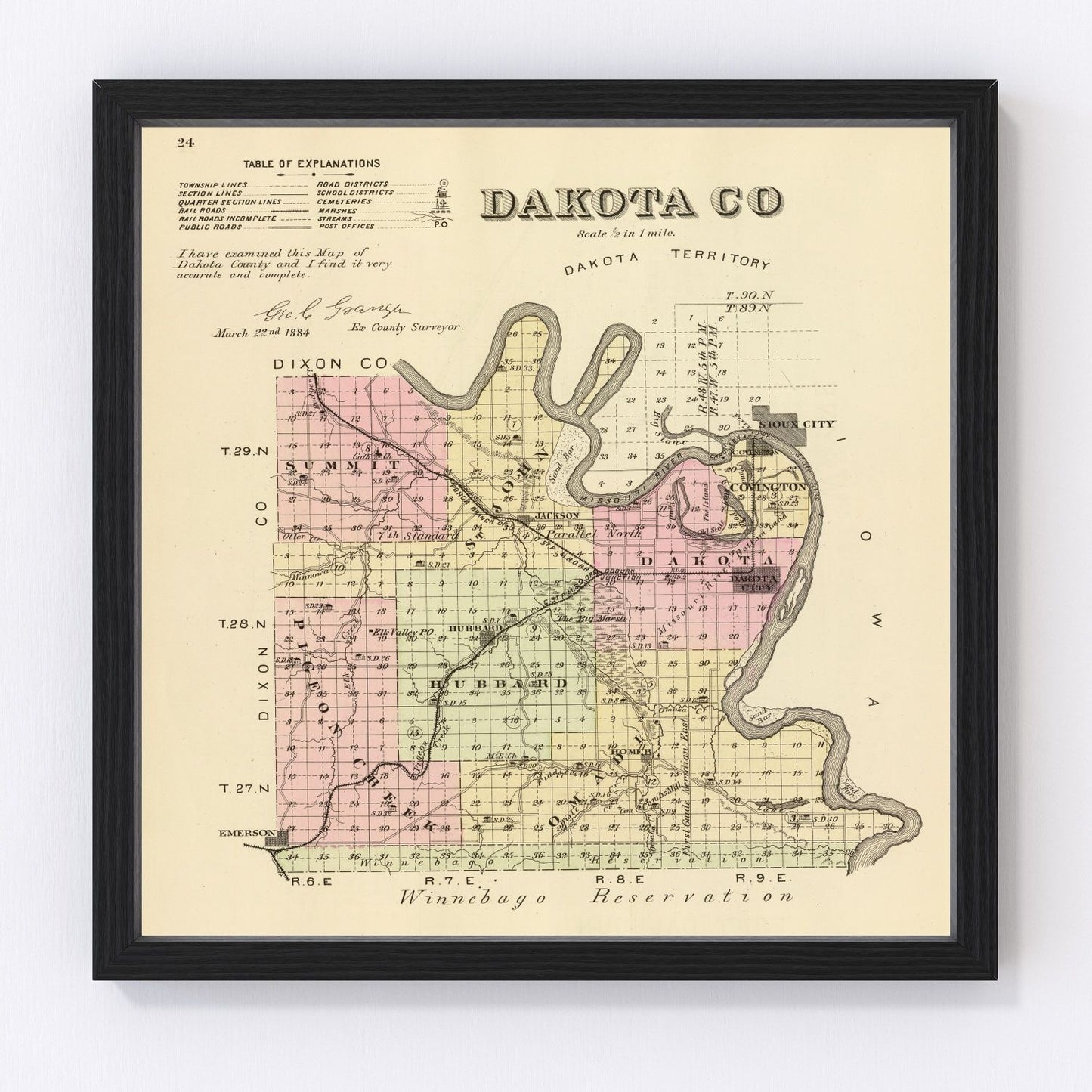 Vintage map of Dakota County, Nebraska, 1885