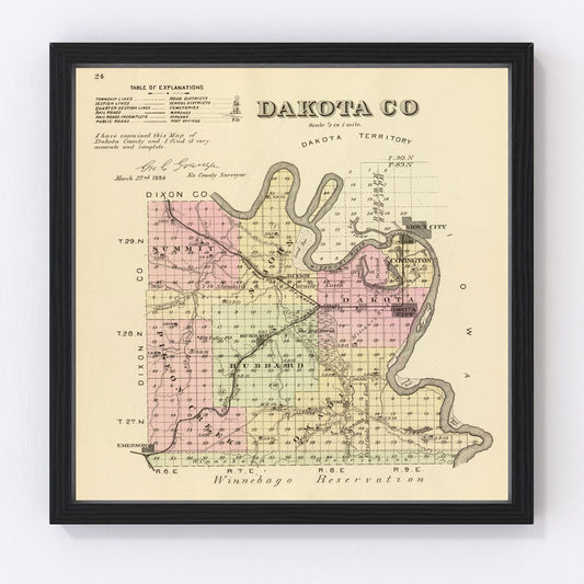 Vintage map of Dakota County, Nebraska, 1885