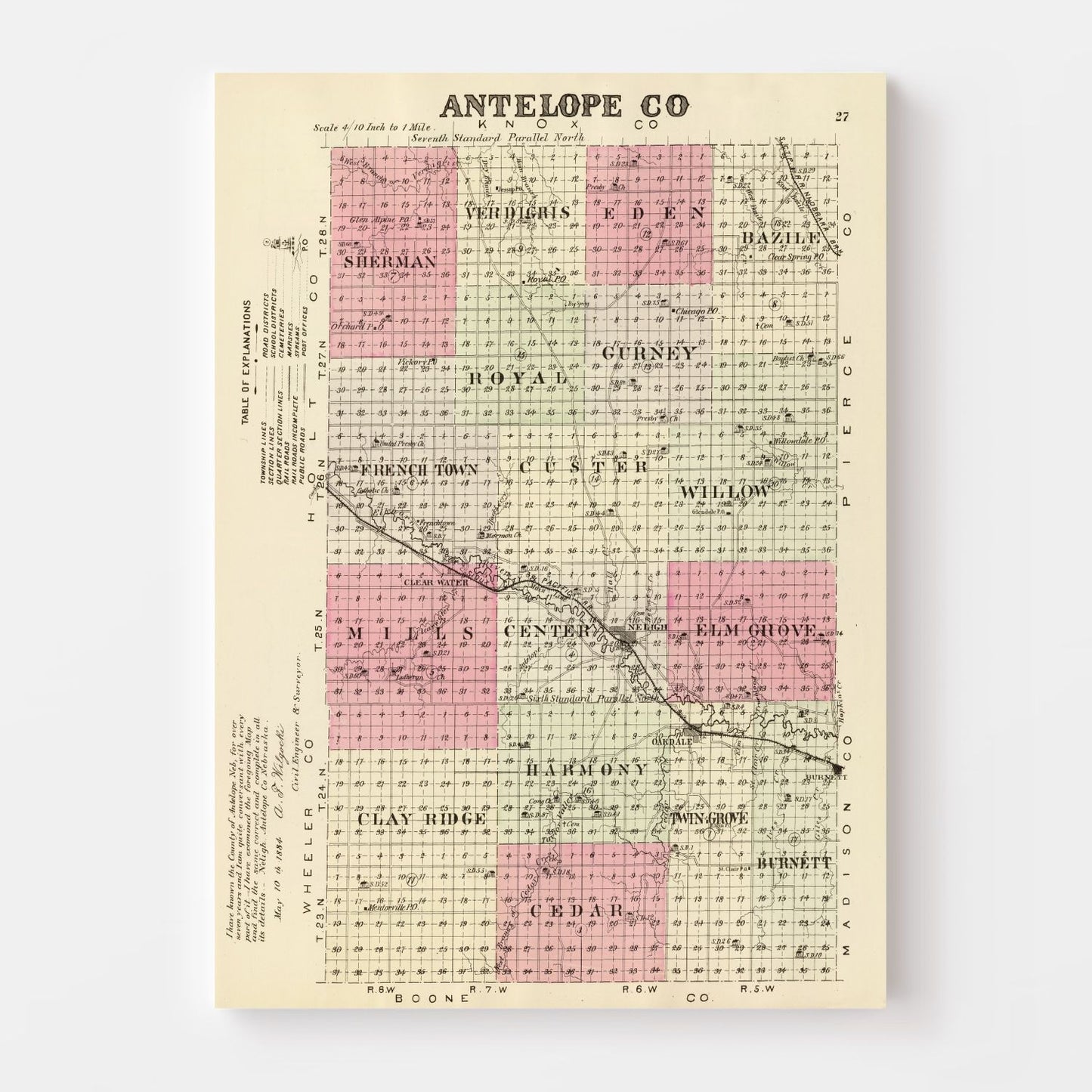 Vintage Map of Antelope County, Nebraska, 1885